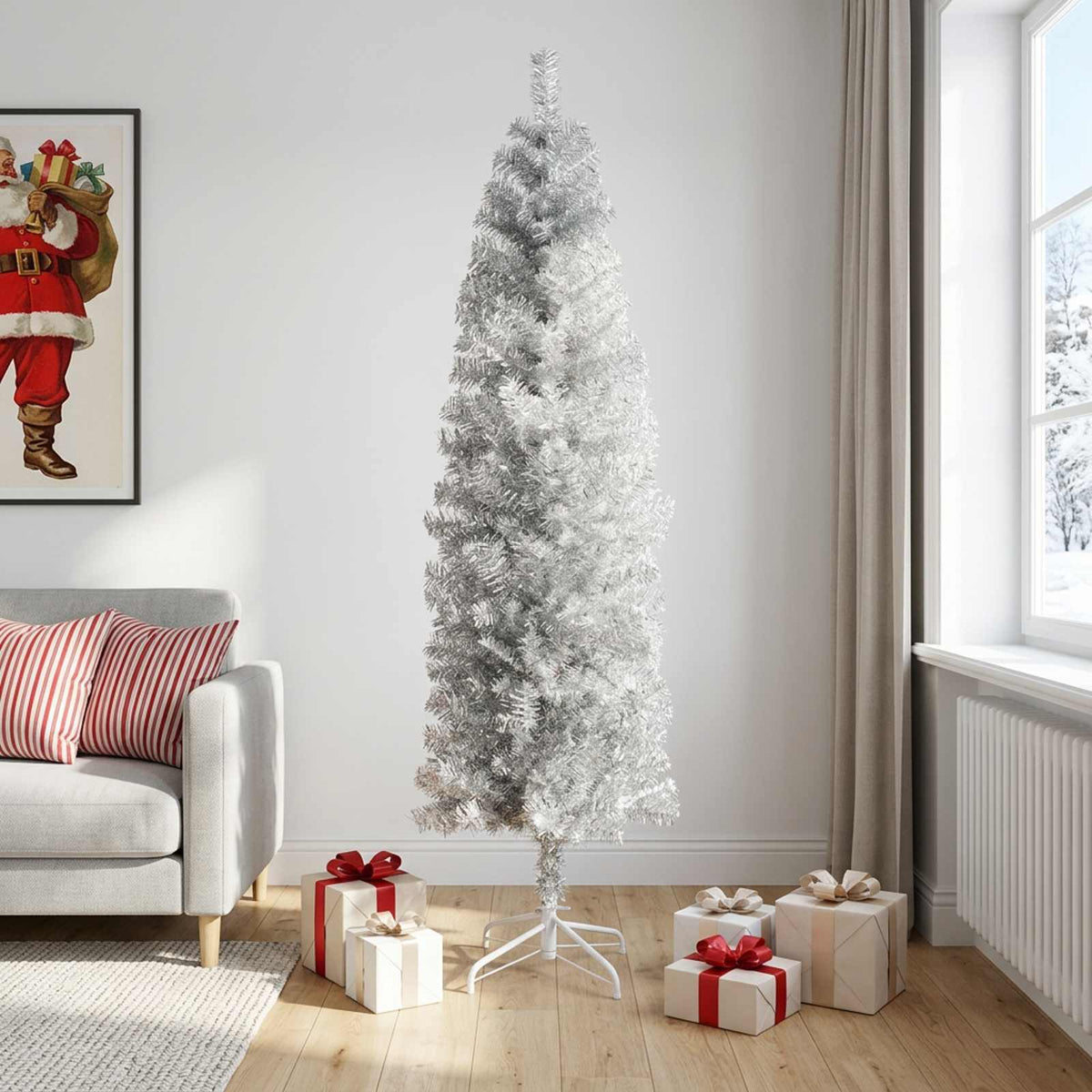 Dirbtinis lieknas Kalėdų medis 240 cm PVC ir Plienas Sidabrinė