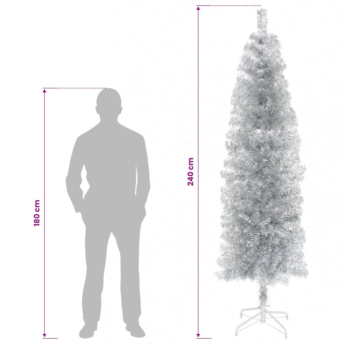 Dirbtinis lieknas Kalėdų medis 240 cm PVC ir Plienas Sidabrinė