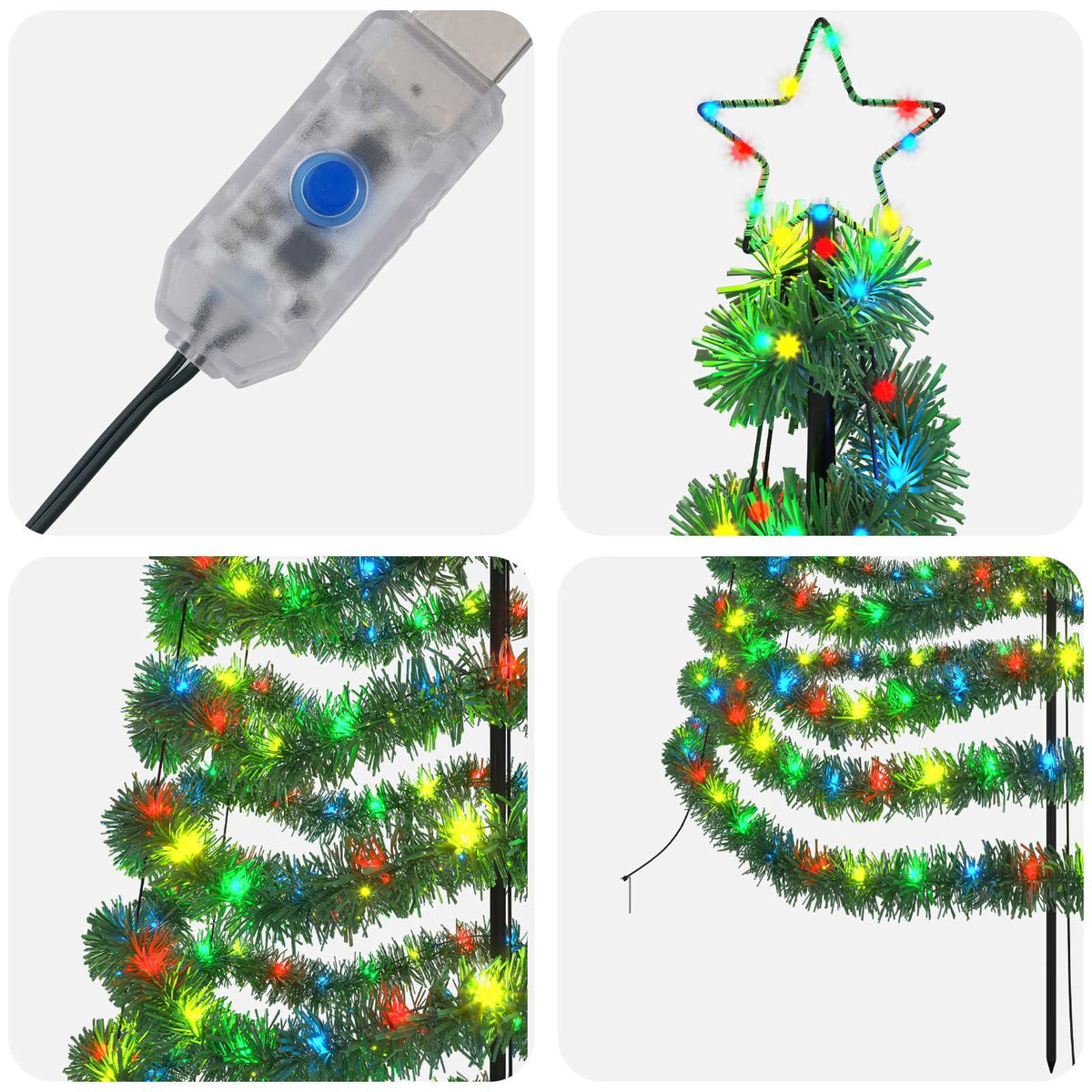 LED blizganti kalėdinė eglutė su smeigtuku EKENAS 180 cm