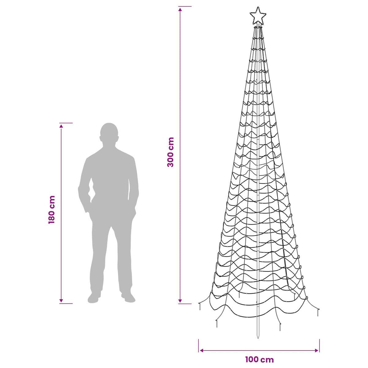 LED spiralinė Kalėdų eglutė su smaigu EKENAS 300 cm 475 LED