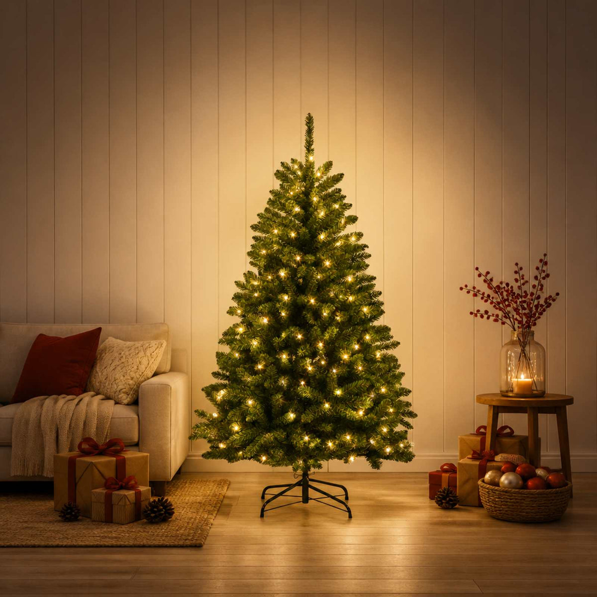 Dirbtinė Sulankstoma Kalėdų Eglutė 120 cm 150 LED Šilta balta