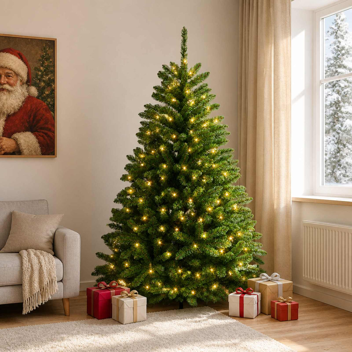Dirbtinė Sulankstoma Kalėdų Eglutė 180 cm 300 LED Šilta balta