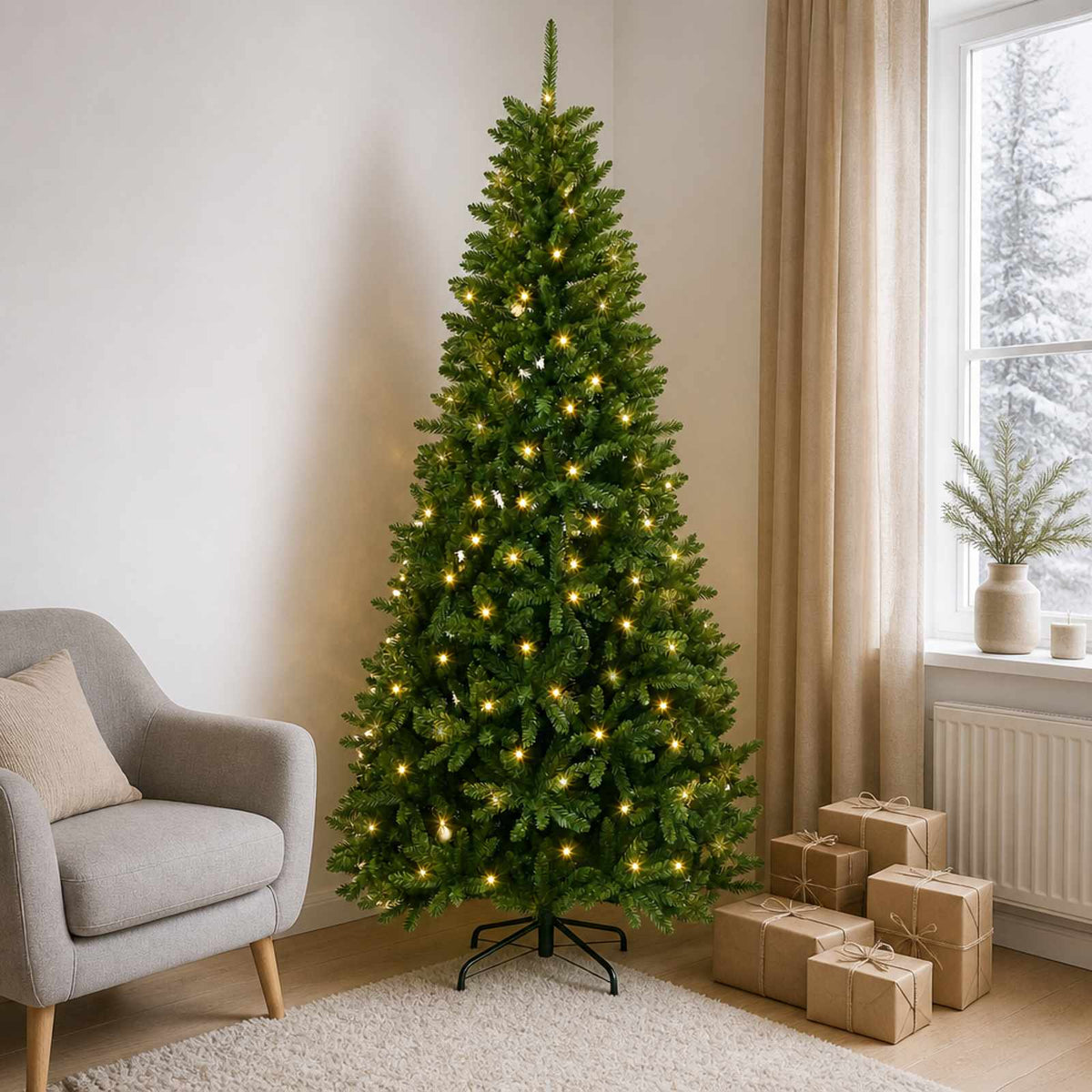 Dirbtinė Sulankstoma Kalėdų Eglutė 210 cm 400 LED Šilta balta