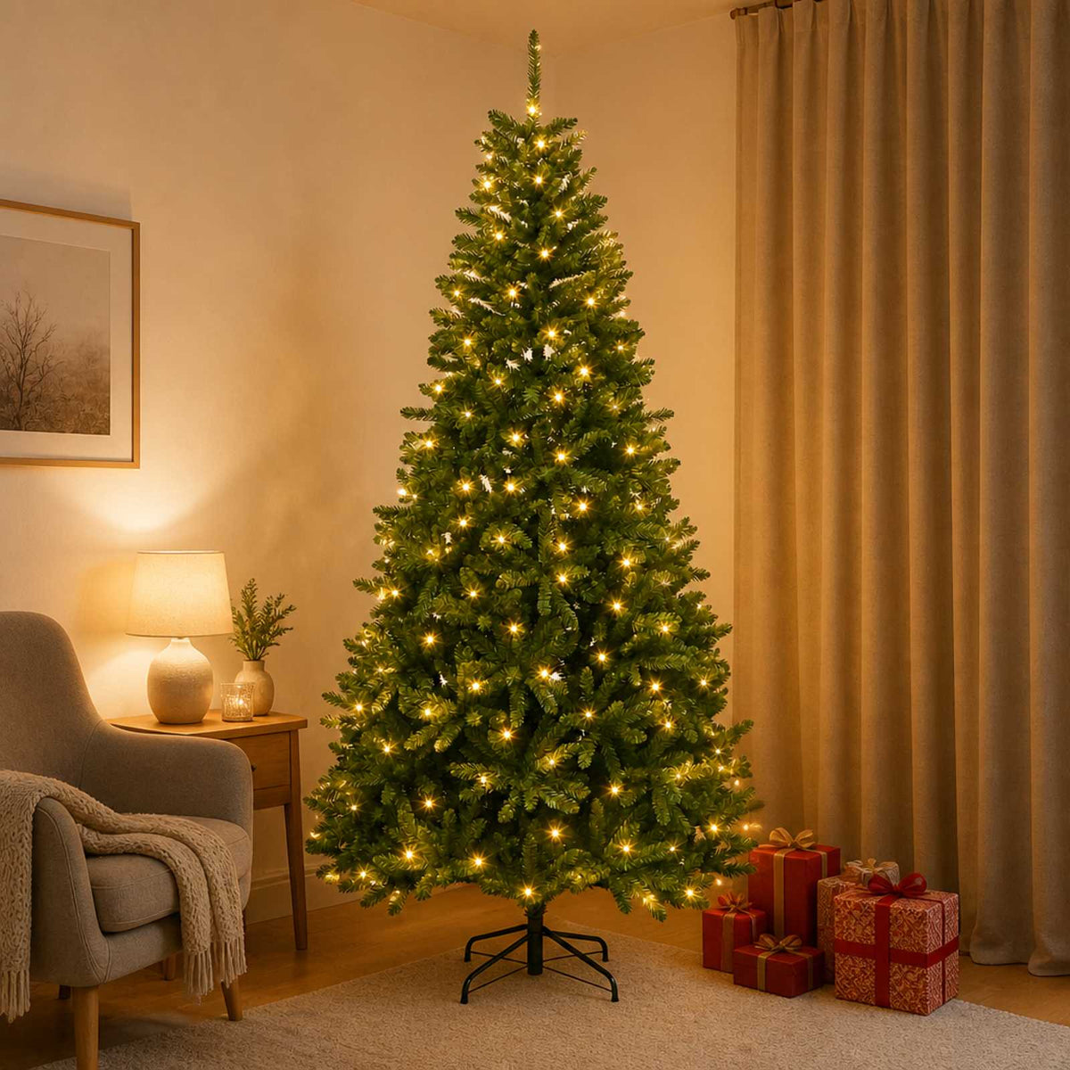 Dirbtinė Sulankstoma Kalėdų Eglutė 210 cm 400 LED Šilta balta