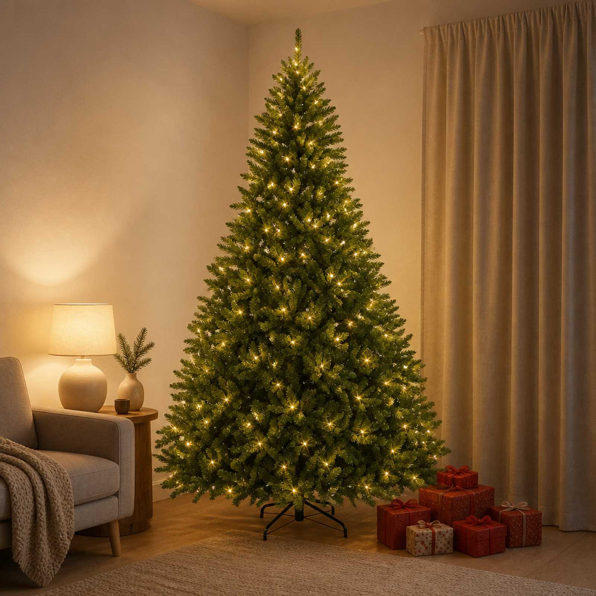 Dirbtinė Sulankstoma Kalėdų Eglutė 240 cm 600 LED Šilta balta