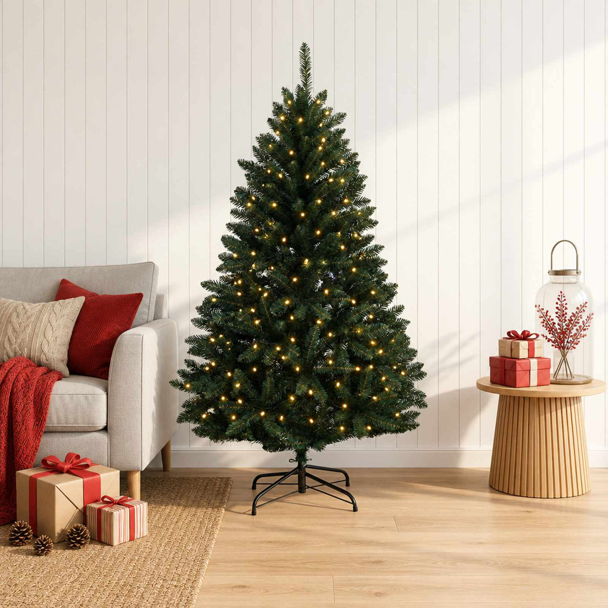 Dirbtinė Sulankstoma Kalėdų Eglutė 120 cm 150 LED Šilta balta