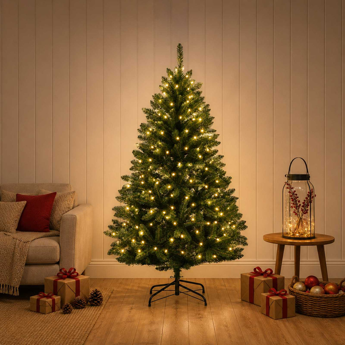 Dirbtinė Sulankstoma Kalėdų Eglutė 120 cm 150 LED Šilta balta