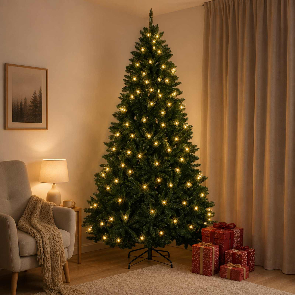 Dirbtinė Sulankstoma Kalėdų Eglutė 210 cm 400 LED Šilta balta