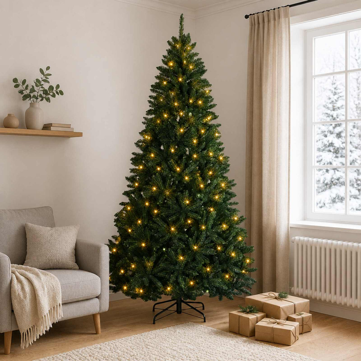 Dirbtinė Sulankstoma Kalėdų Eglutė 210 cm 400 LED Šilta balta