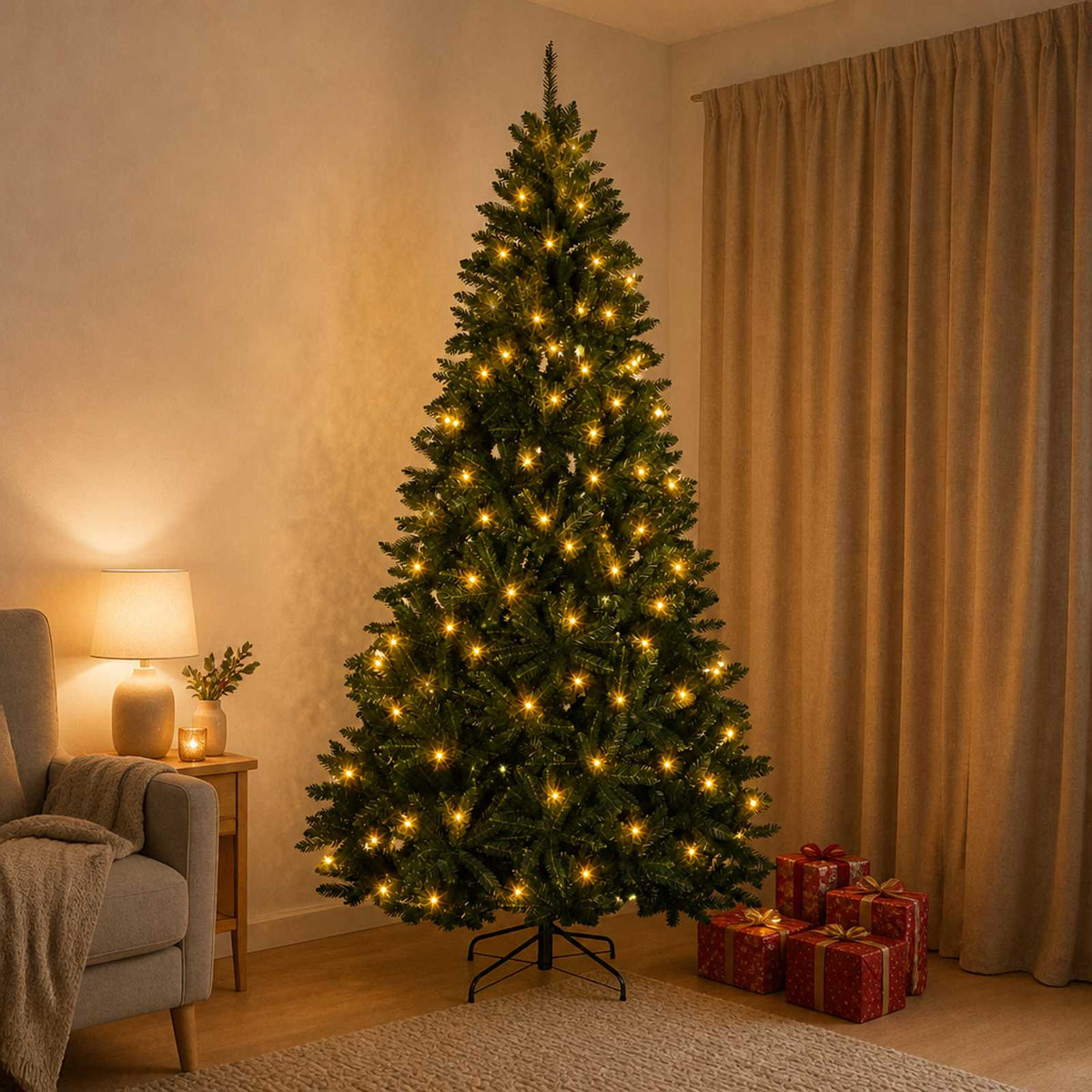 Dirbtinė Sulankstoma Kalėdų Eglutė 240 cm 600 LED Šilta balta