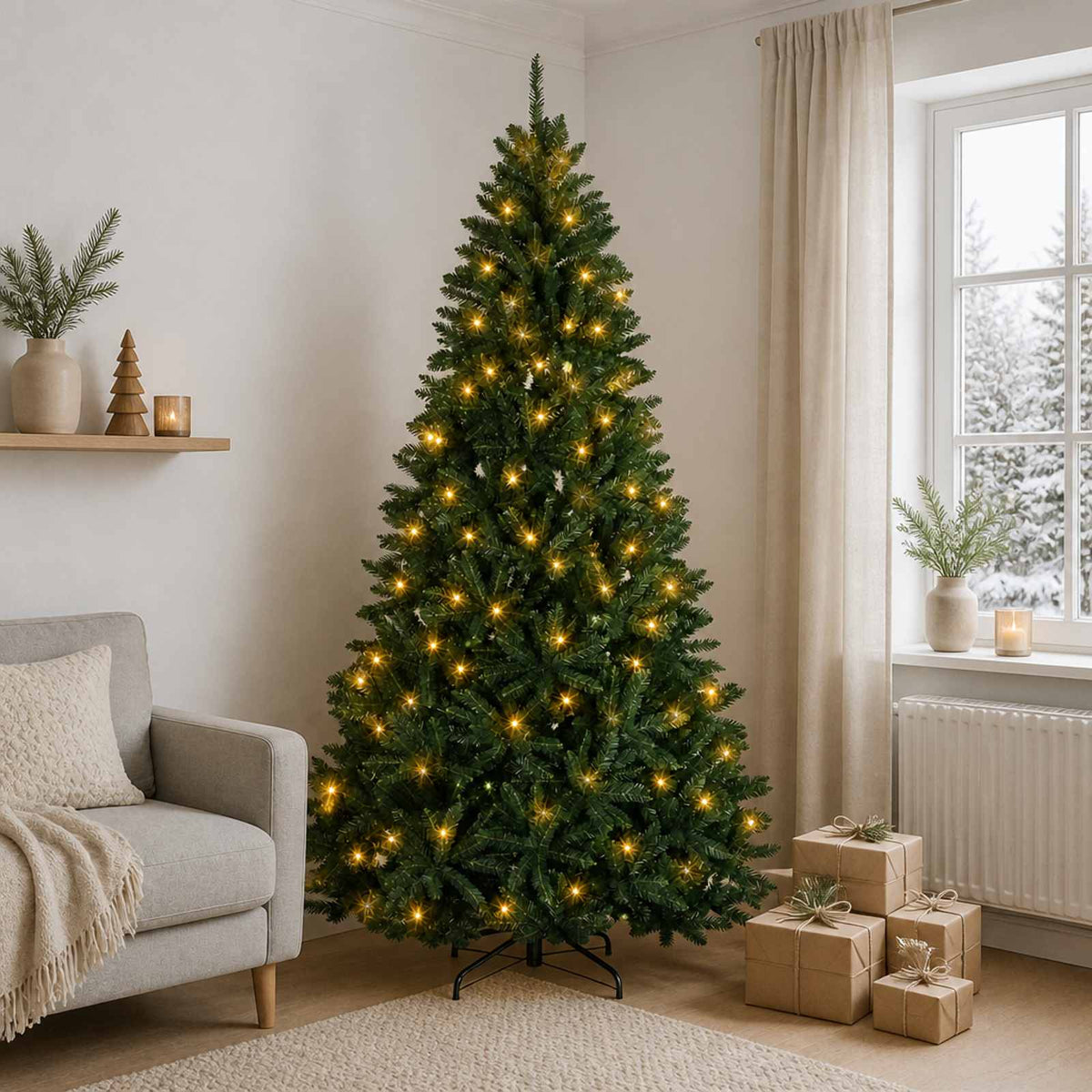 Dirbtinė Sulankstoma Kalėdų Eglutė 240 cm 600 LED Šilta balta