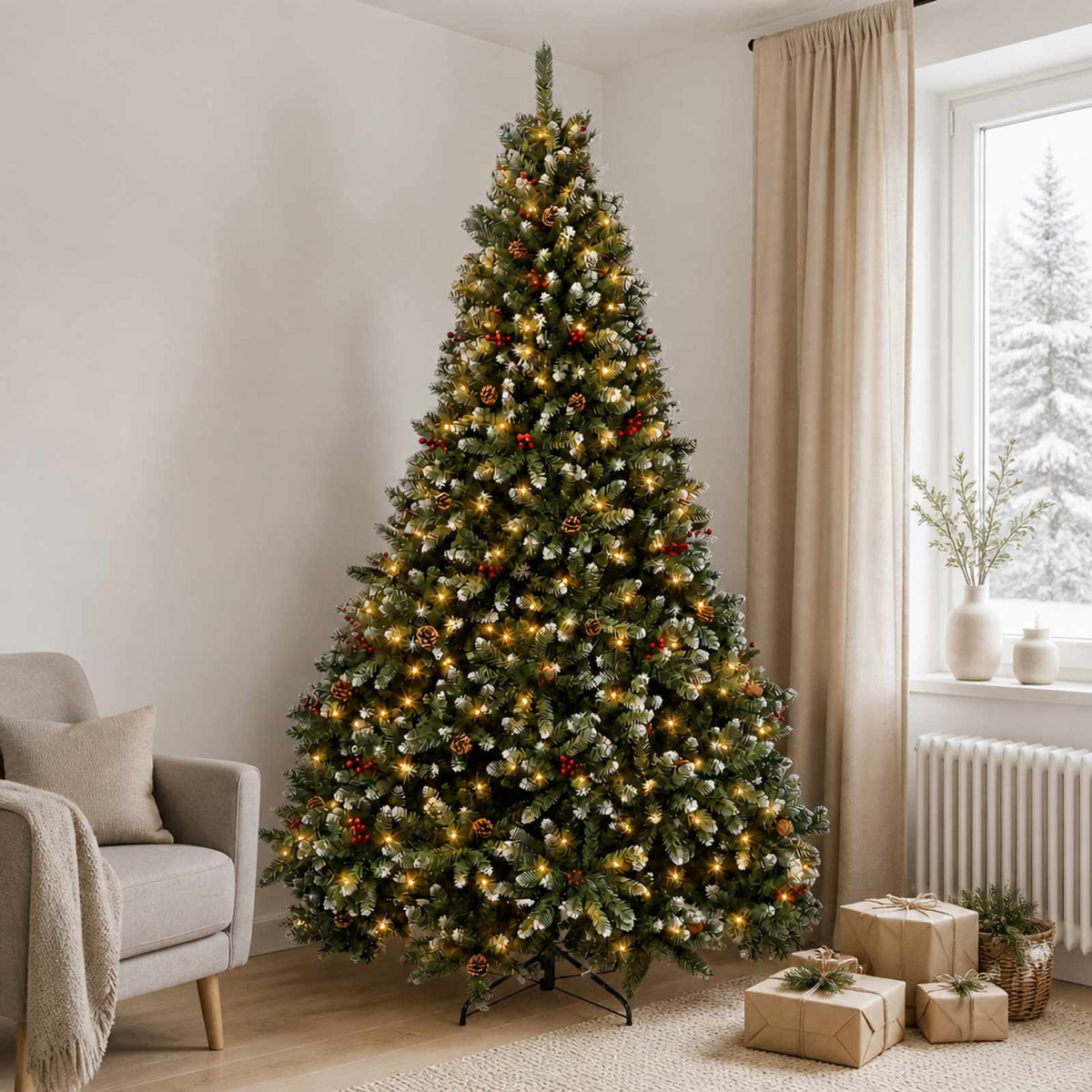 Dirbtinė Sulankstoma Kalėdų Eglutė 240 cm 600 LED Šilta balta