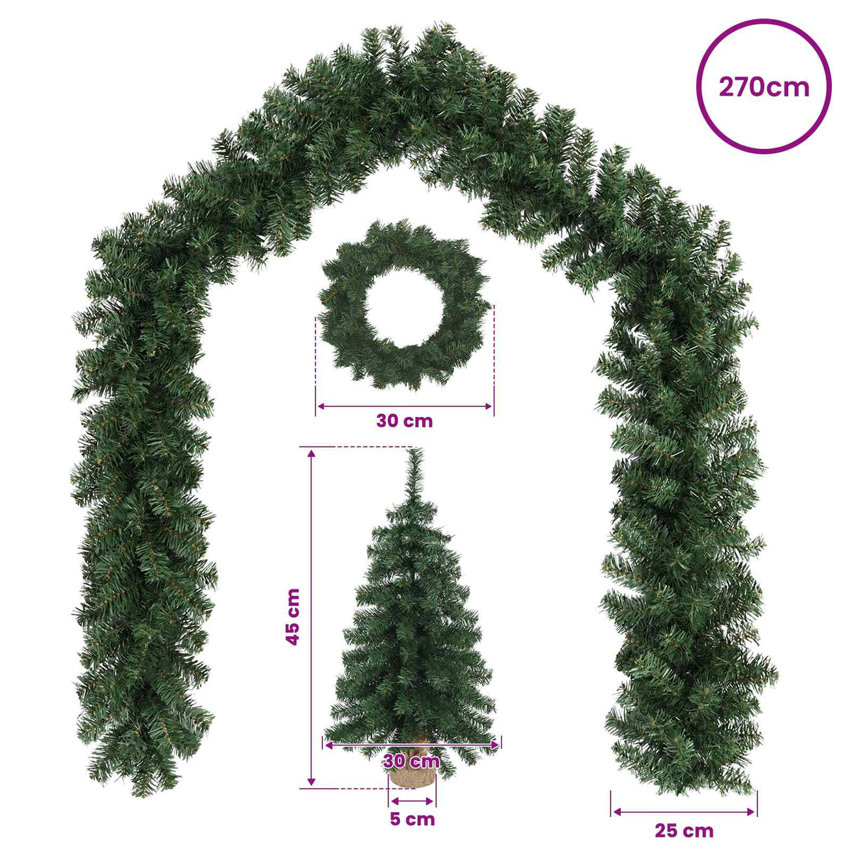 Mini kalėdinių eglučių rinkinys 45 cm PVC Žalia