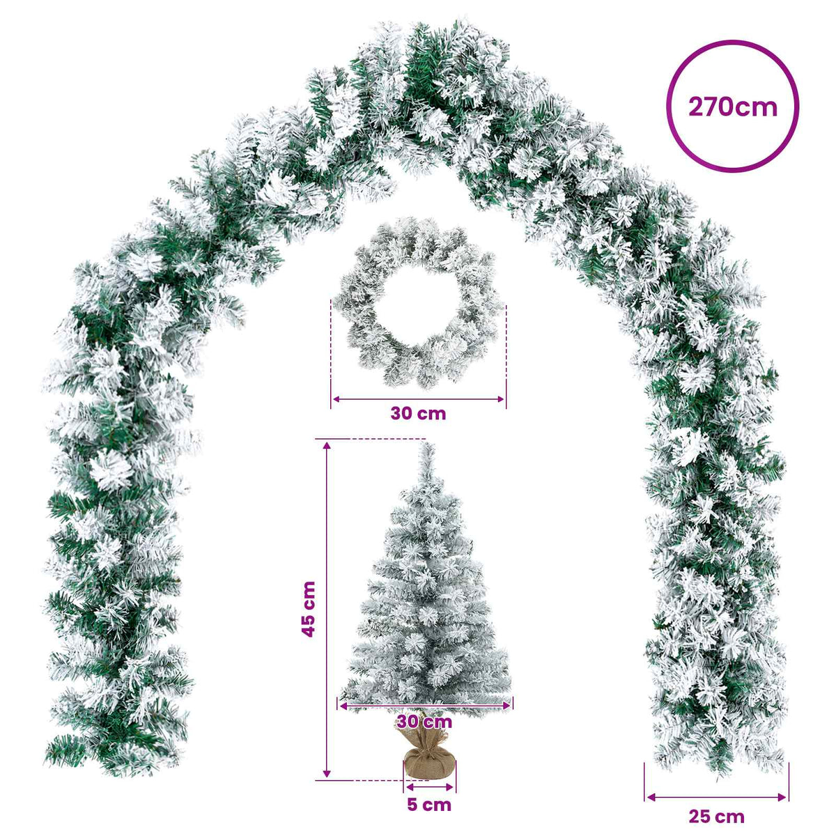 Mini kalėdinių eglučių rinkinys 45 cm PVC Žalia ir balta