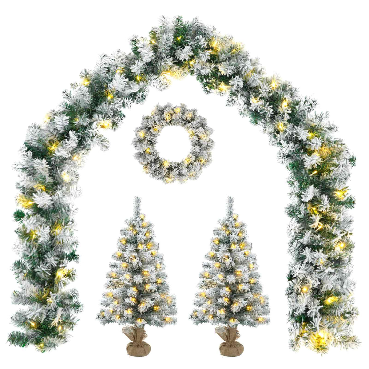 Mini kalėdinių eglučių rinkinys 45 cm 125 LED Šilta balta PVC