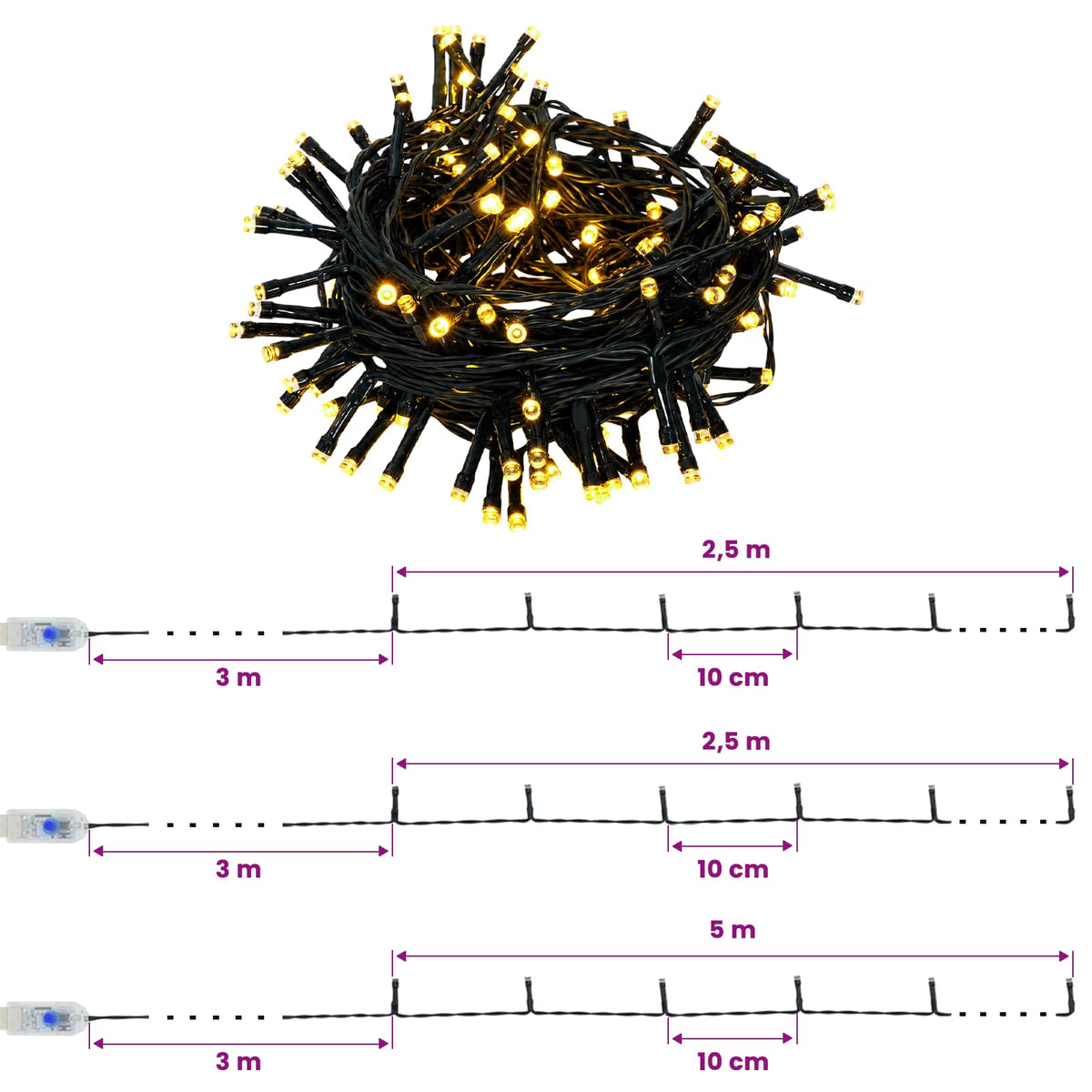 Mini kalėdinių eglučių rinkinys 45 cm 125 LED Šilta balta PVC
