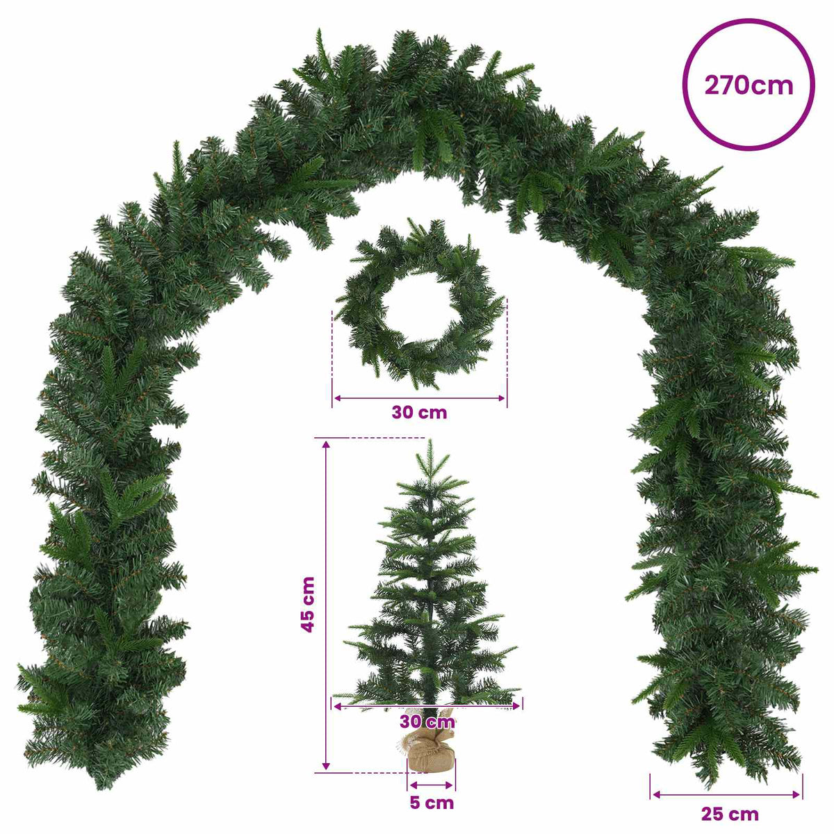 Mini kalėdinių eglučių rinkinys 45 cm PVC ir PE Žalia
