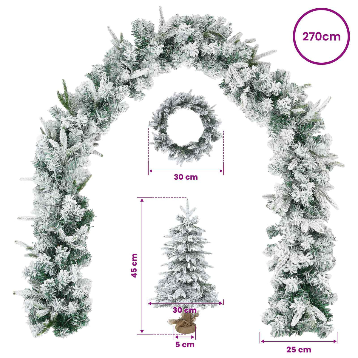 Mini Kalėdų medis 45 cm PVC ir PE Žalia ir balta
