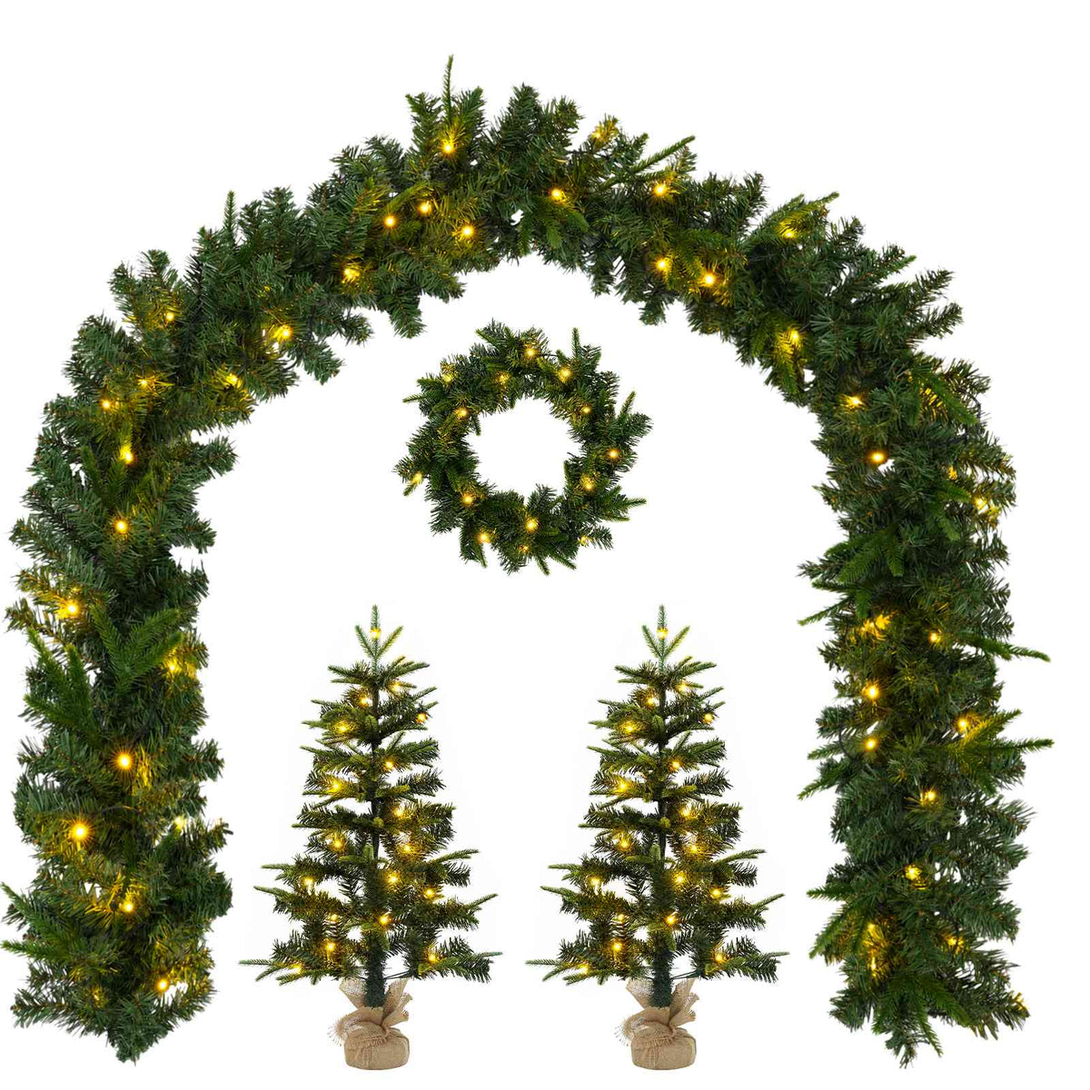Mini kalėdinių eglučių rinkinys 45 cm 125 LED Šilta balta