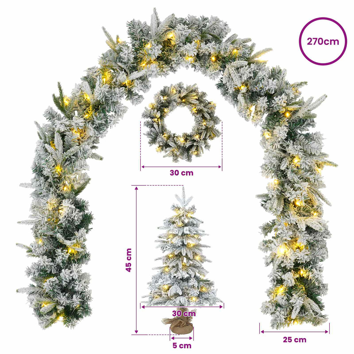 Mini Kalėdų medis 45 cm 125 LED Šilta balta PVC ir PE