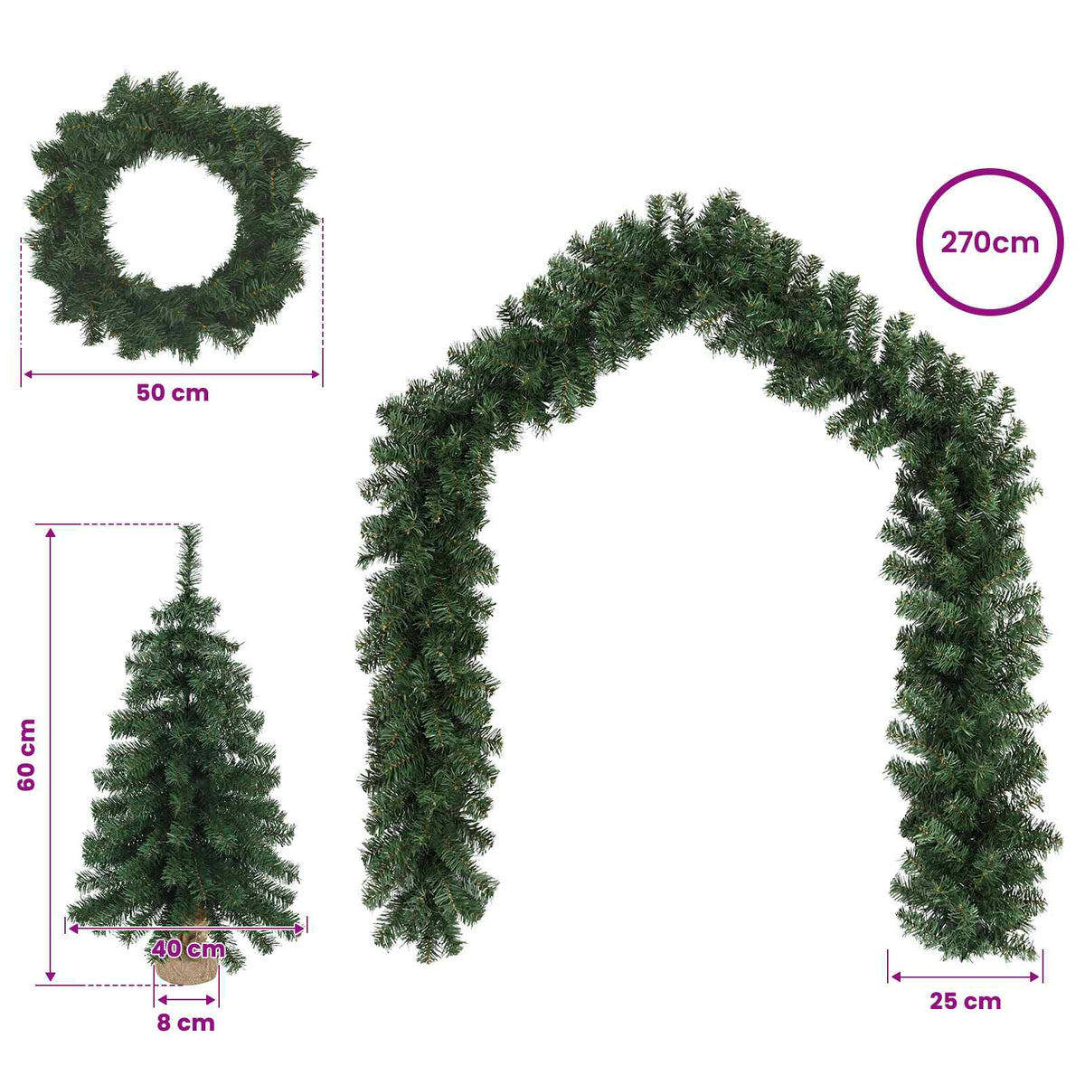Mini kalėdinių eglučių rinkinys 60 cm PVC Žalia