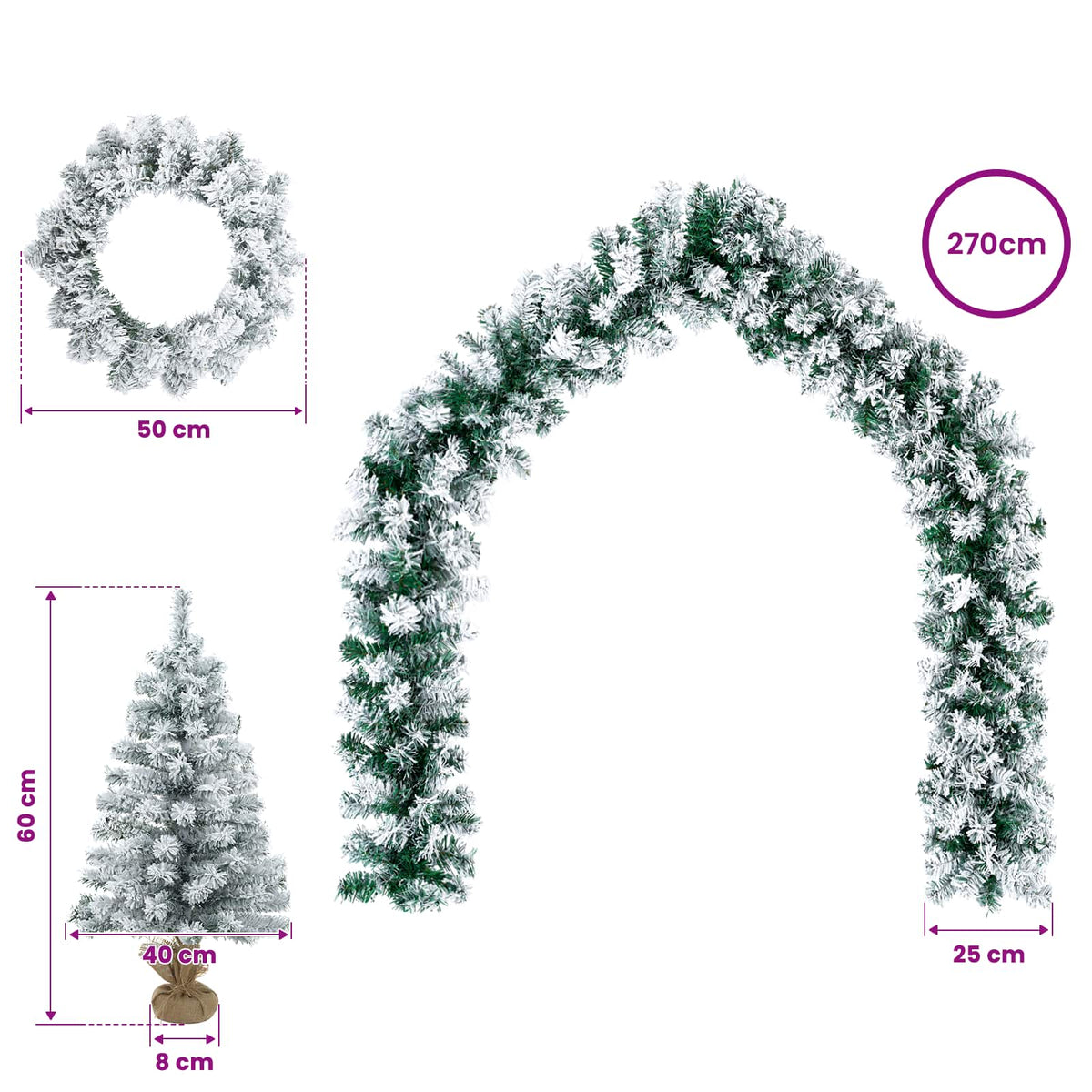Mini kalėdinių eglučių rinkinys 60 cm PVC Žalia ir balta