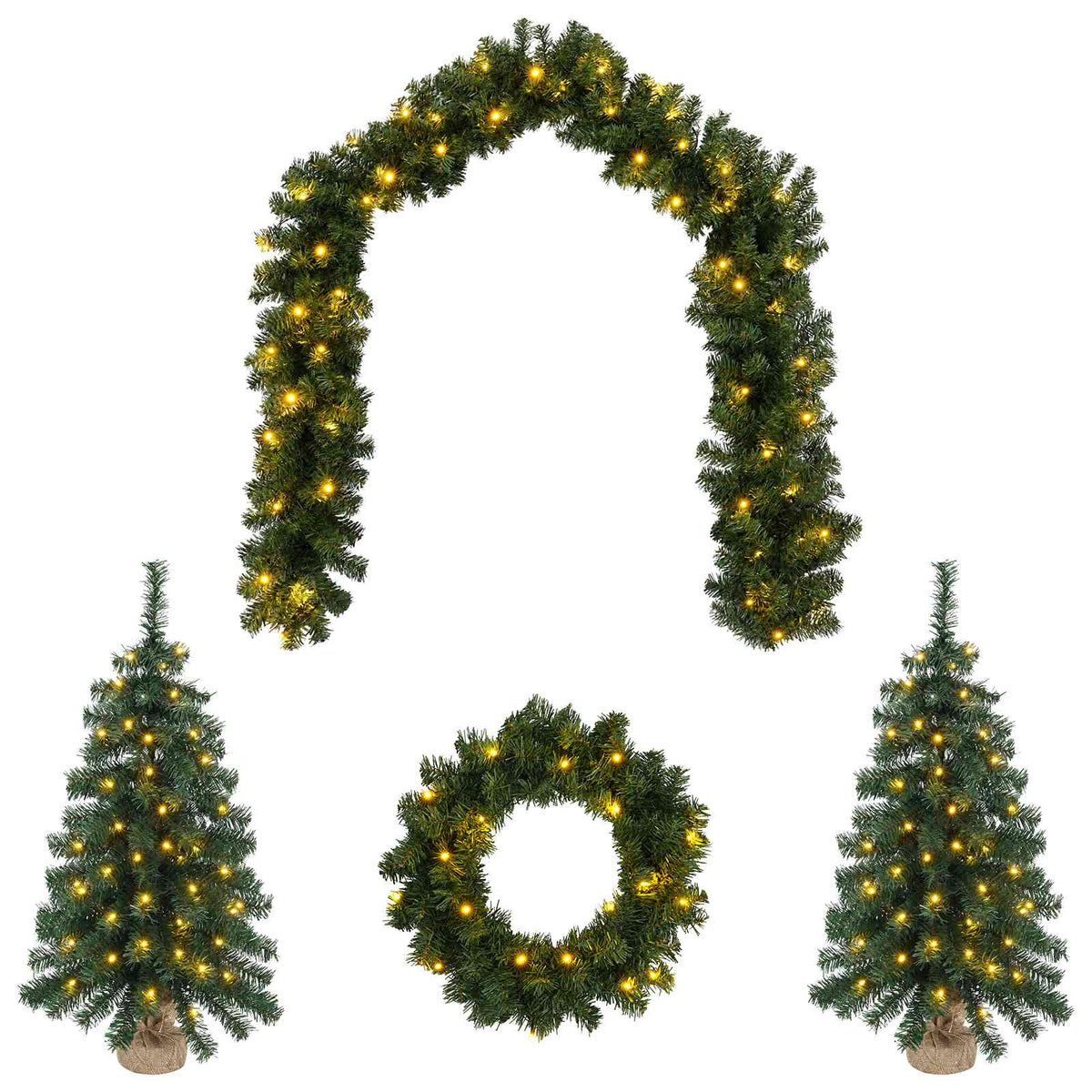 Mini kalėdinių eglučių rinkinys 60 cm 125 LED Šilta balta PVC