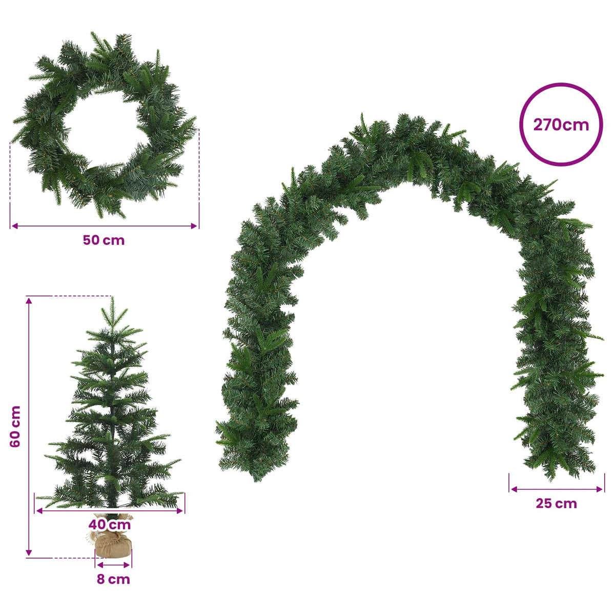 Mini kalėdinių eglučių rinkinys 60 cm PVC ir PE Žalia