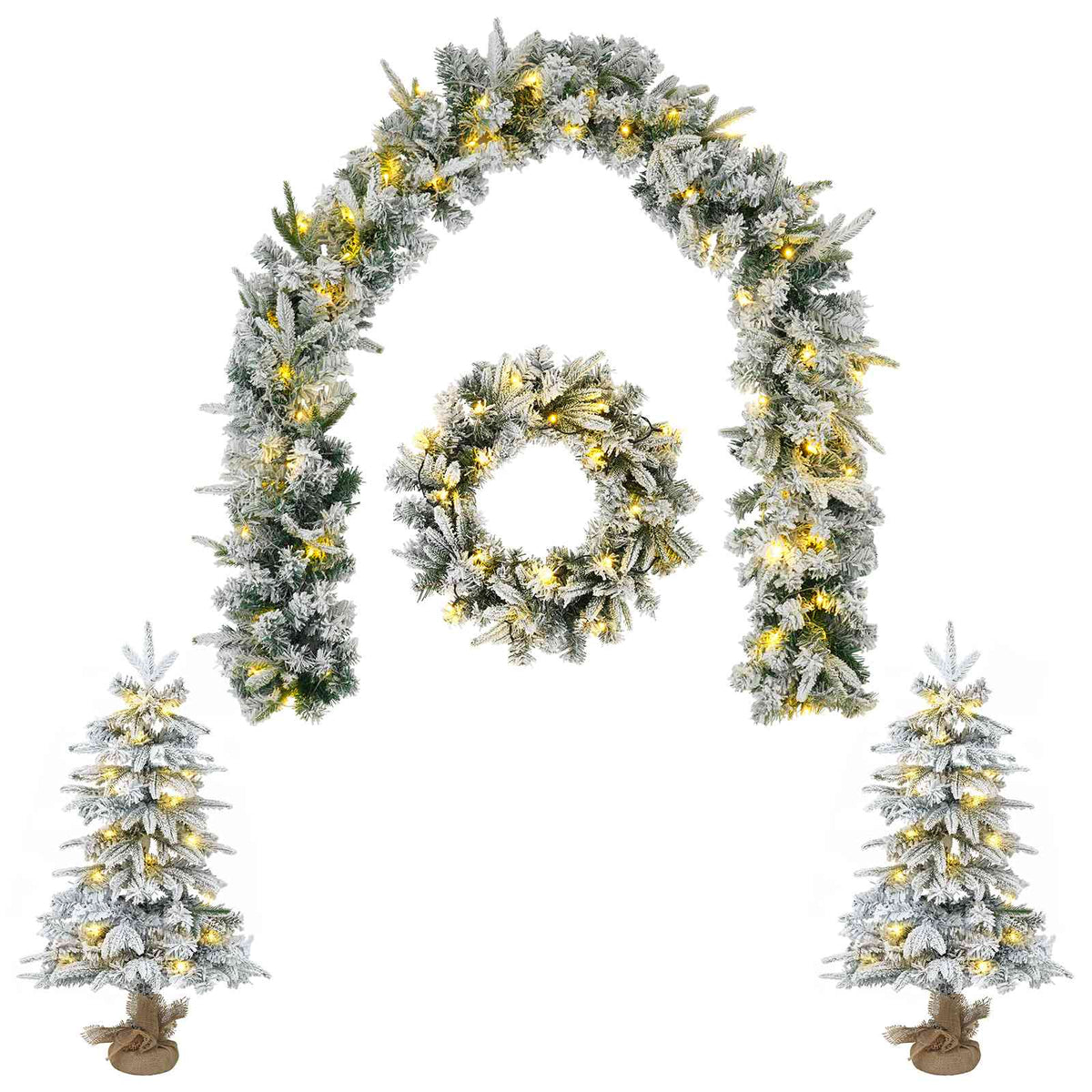 Mini kalėdinių eglučių rinkinys 60 cm 125 LED Šilta balta