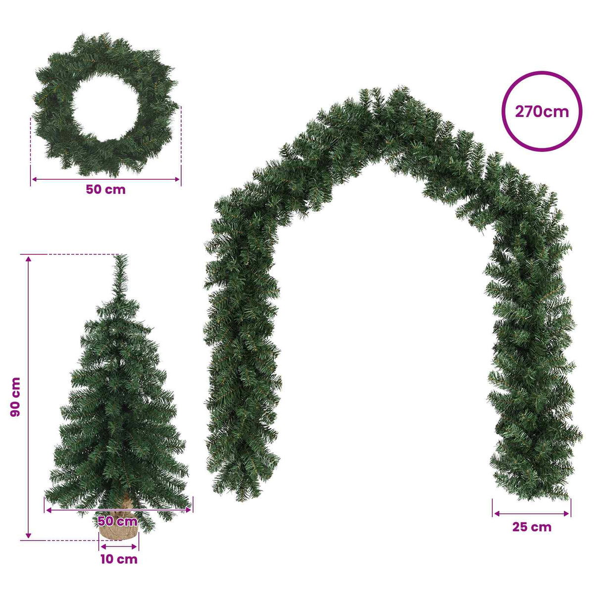 Mini kalėdinių eglučių rinkinys 90 cm PVC Žalia