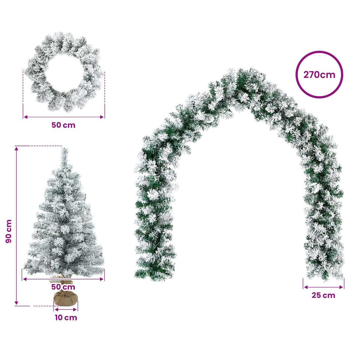 Mini kalėdinių eglučių rinkinys 90 cm PVC Žalia ir balta