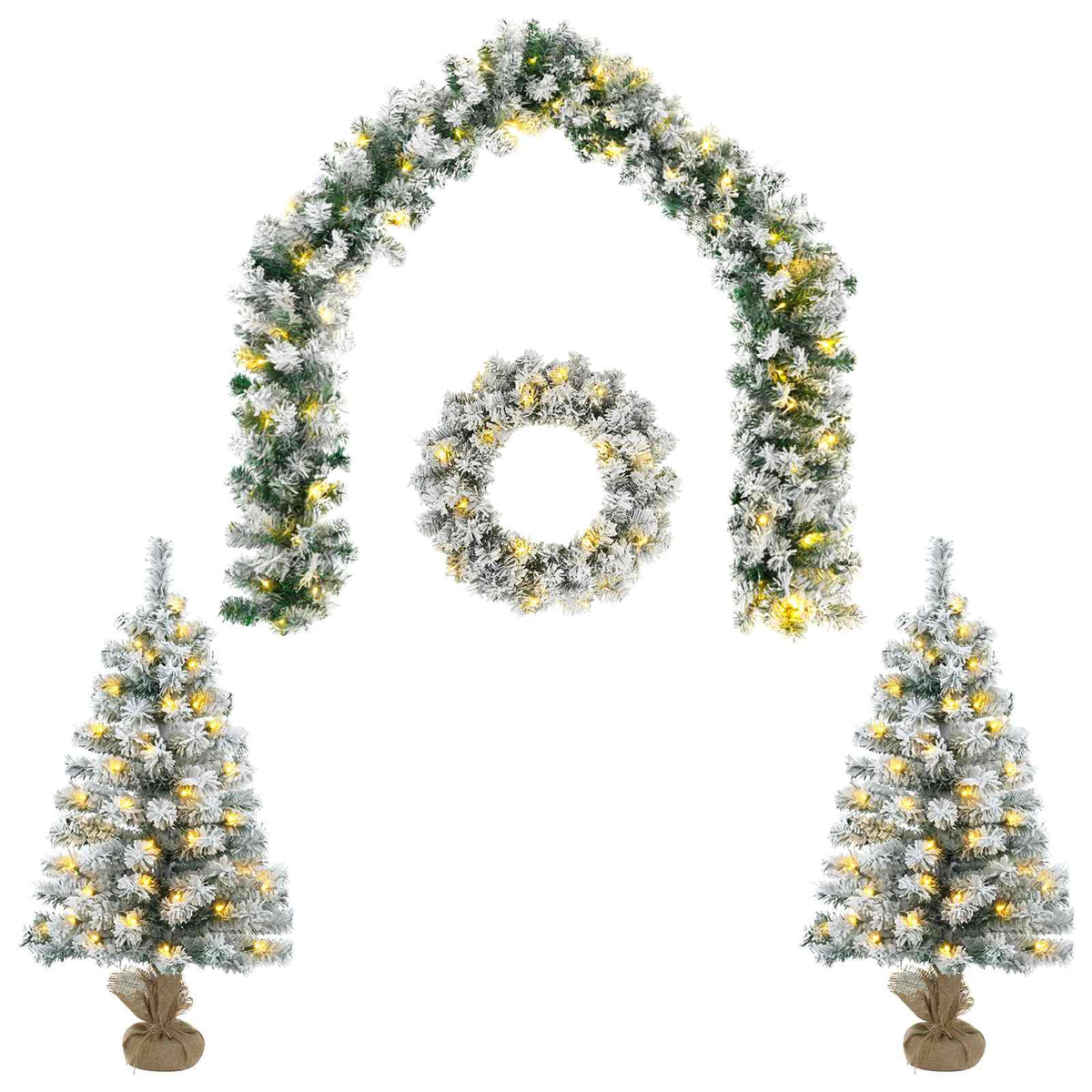 Mini kalėdinių eglučių rinkinys 90 cm 175 LED Šilta balta PVC