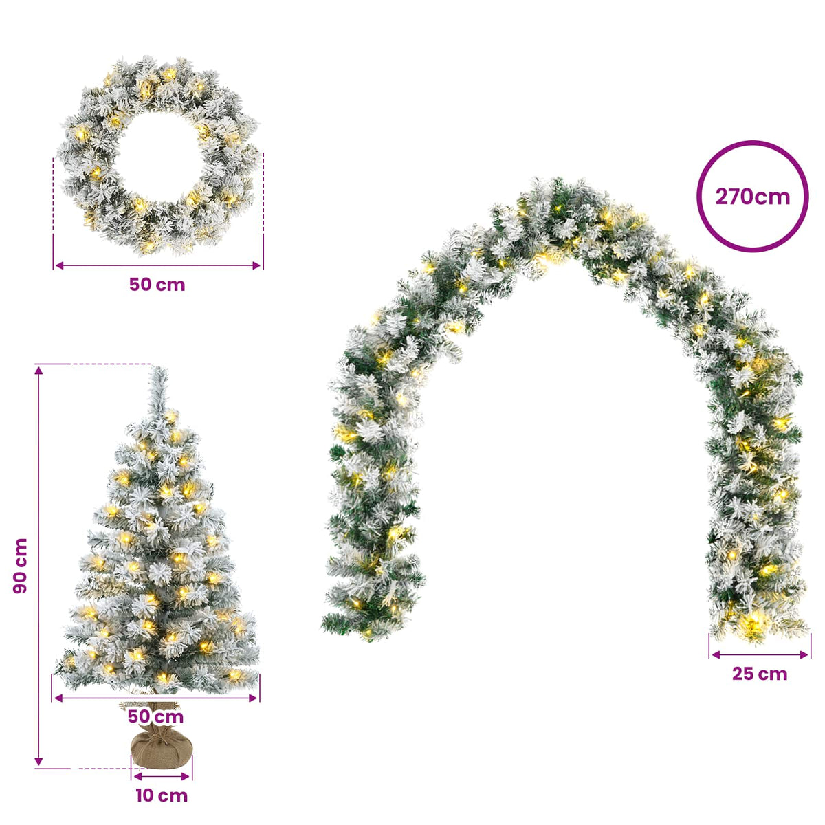 Mini kalėdinių eglučių rinkinys 90 cm 175 LED Šilta balta PVC