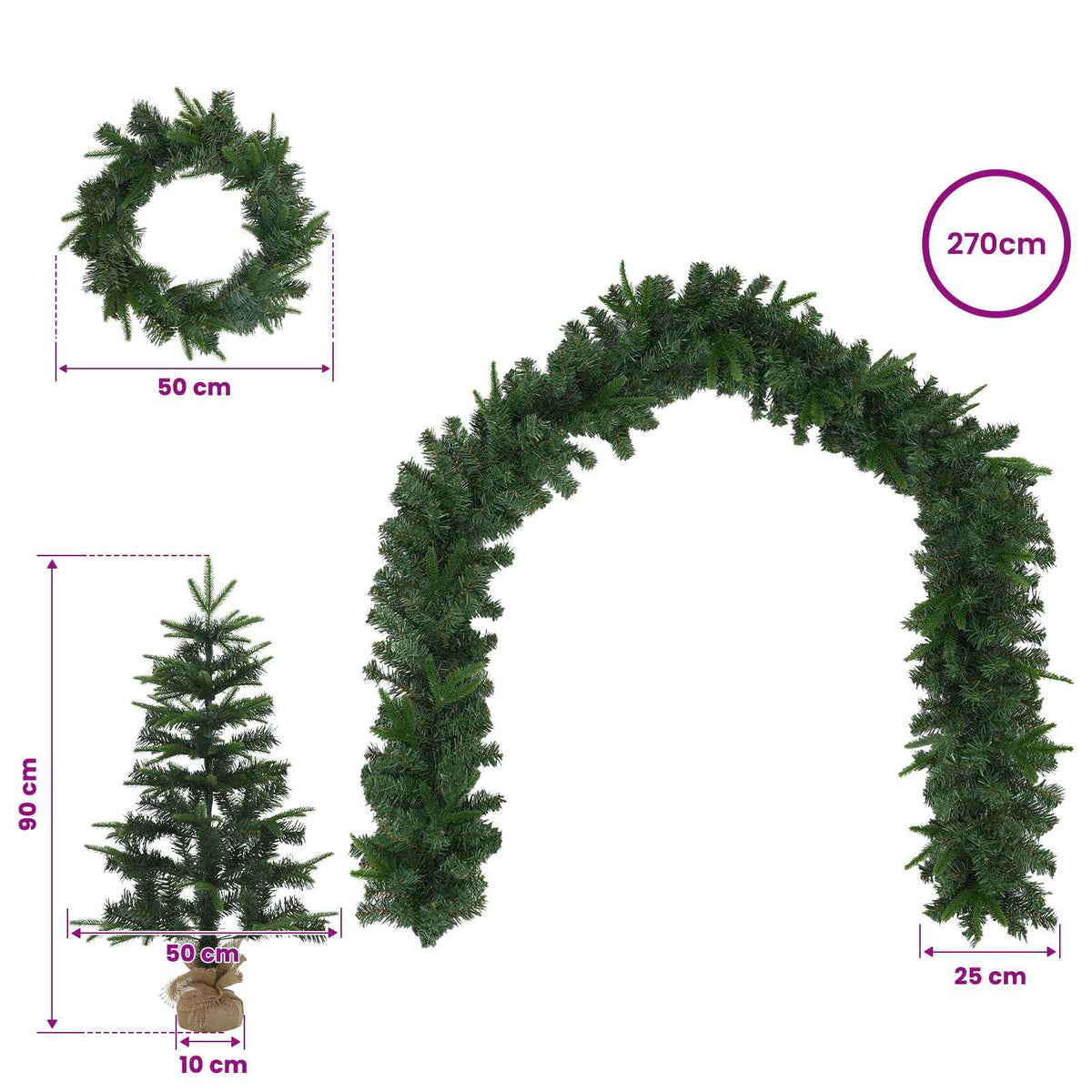 Mini kalėdinių eglučių rinkinys 90 cm PVC ir PE Žalia