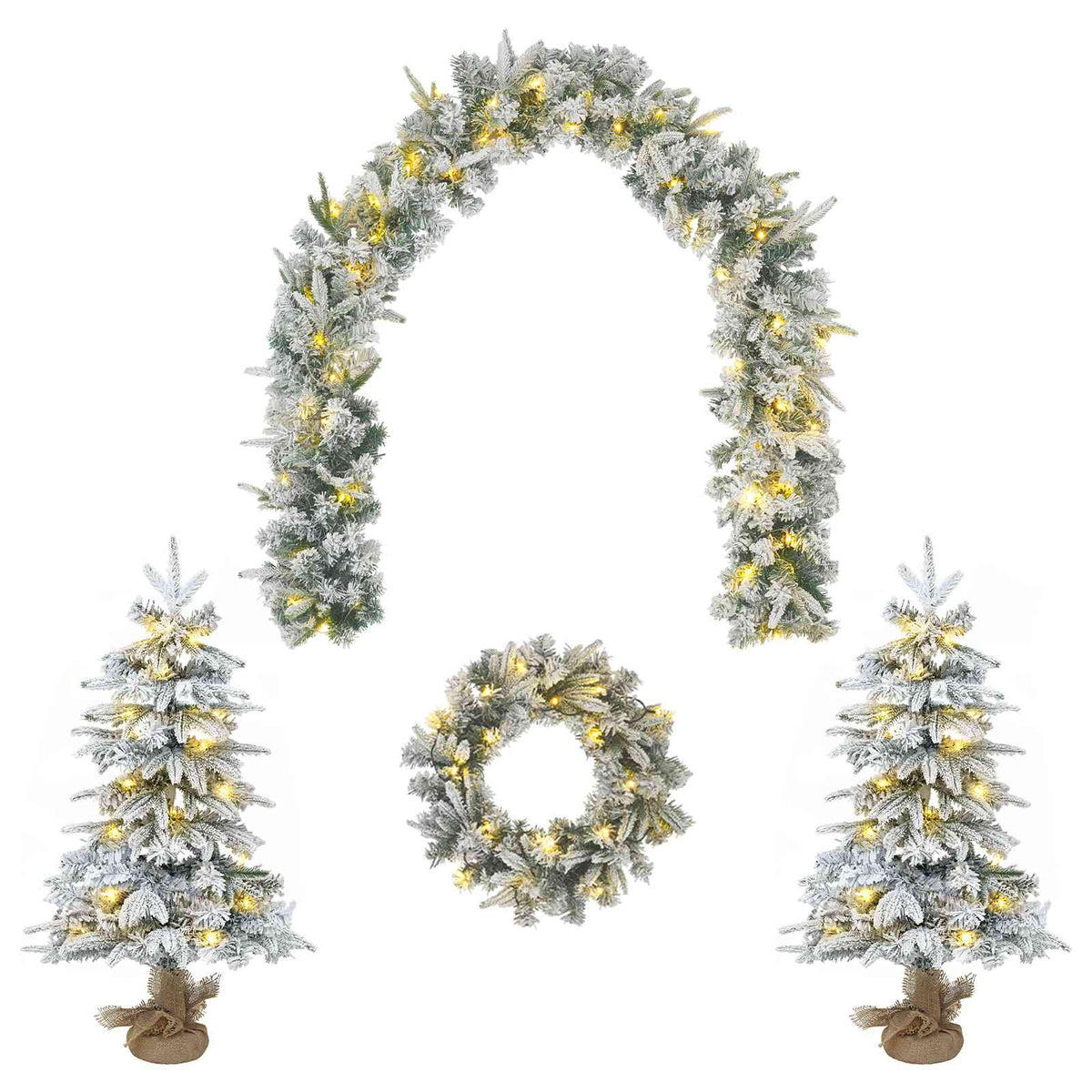 Mini kalėdinių eglučių rinkinys 90 cm 175 LED Šilta balta