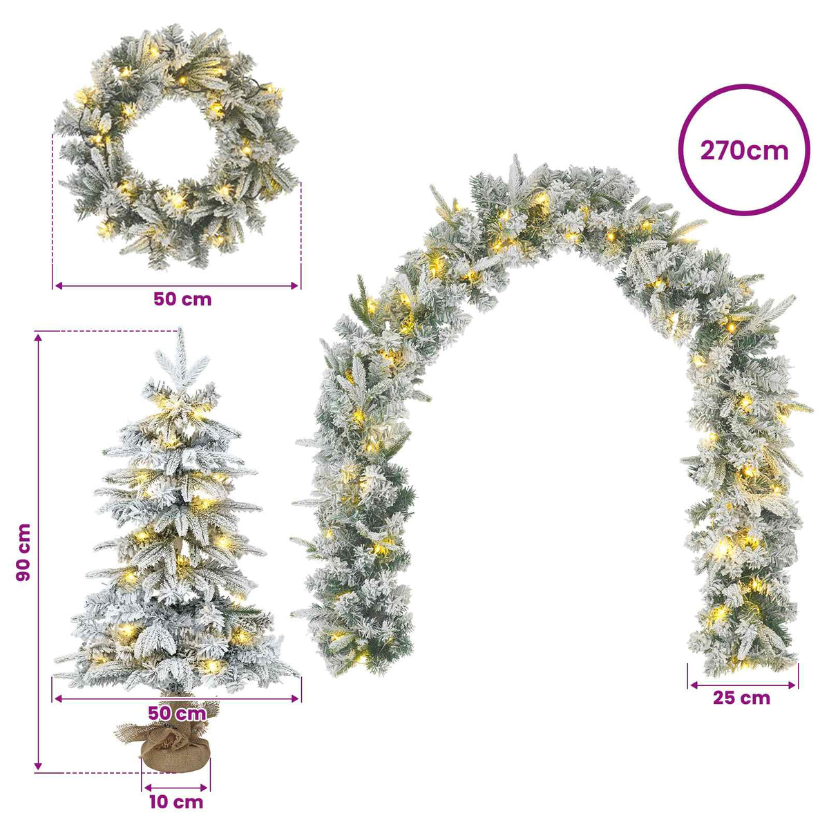 Mini kalėdinių eglučių rinkinys 90 cm 175 LED Šilta balta
