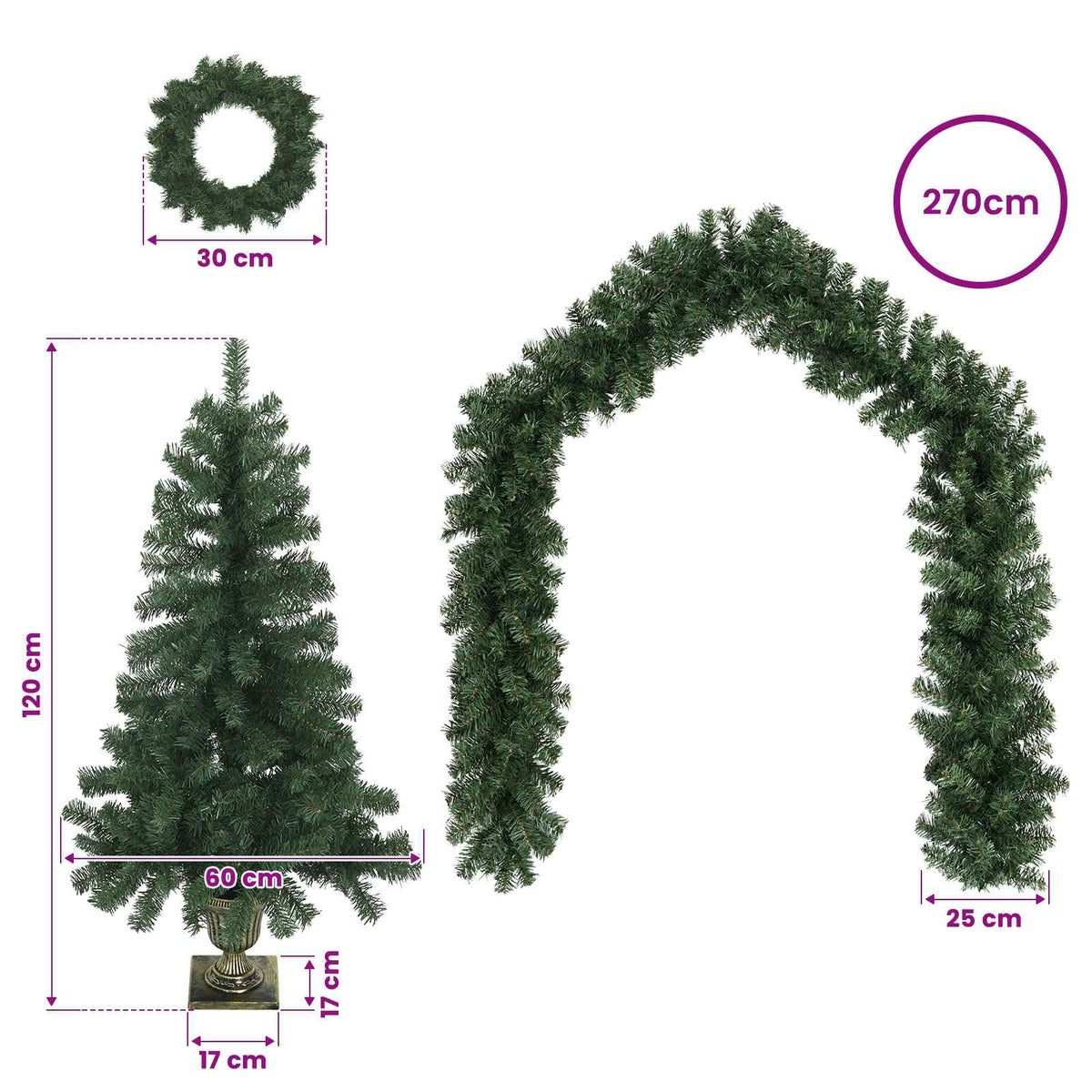 Mini kalėdinių eglučių rinkinys 120 cm PVC Žalia