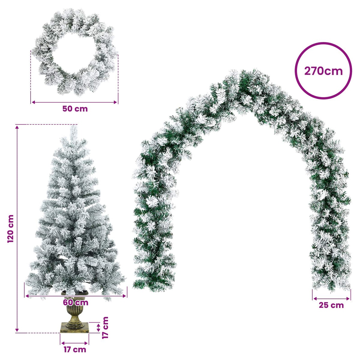 Mini kalėdinių eglučių rinkinys 120 cm PVC Žalia ir balta