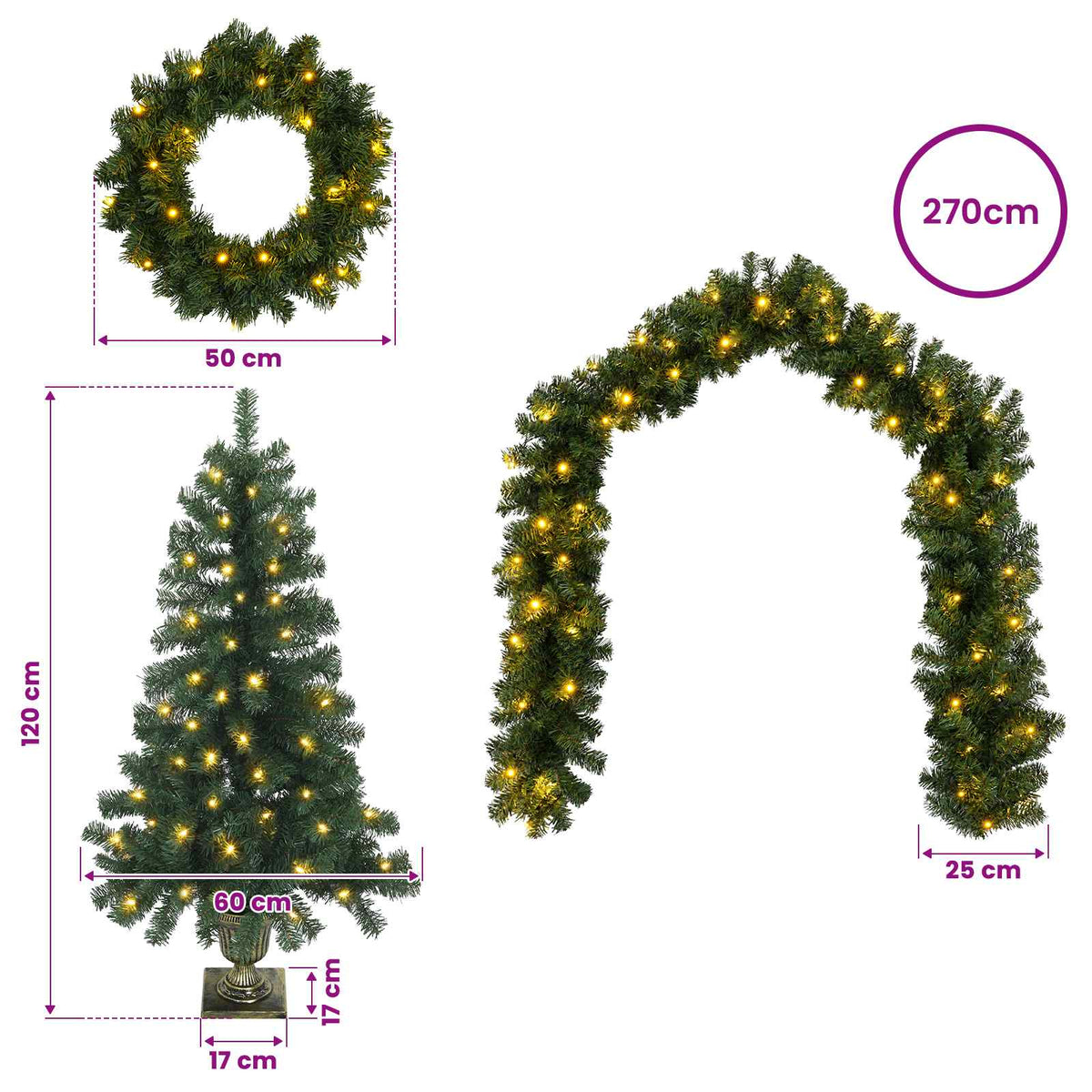 Mini kalėdinių eglučių rinkinys 120 cm 275 LED Šilta balta PVC