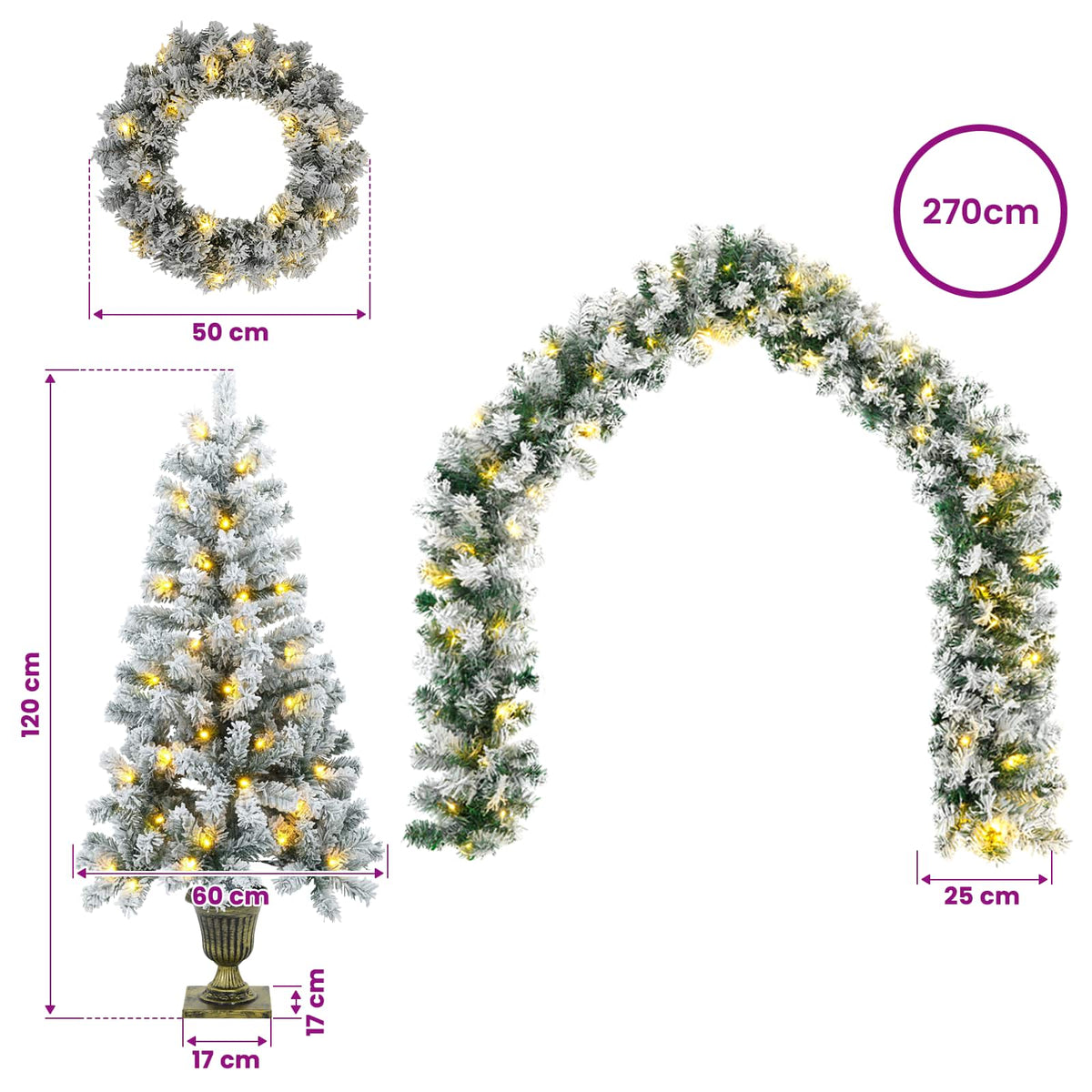 Mini kalėdinių eglučių rinkinys 120 cm 275 LED Šilta balta PVC