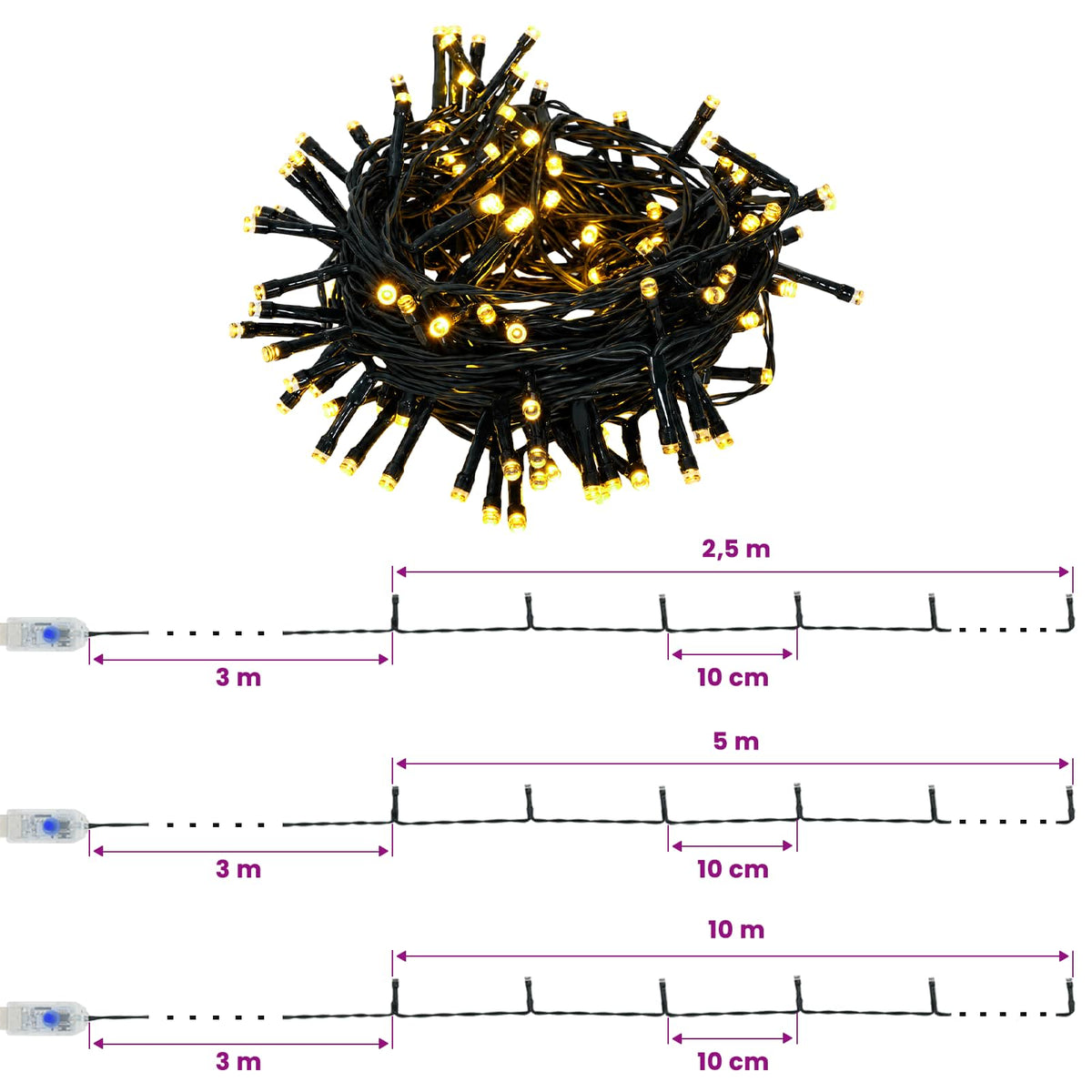Mini kalėdinių eglučių rinkinys 120 cm 275 LED Šilta balta