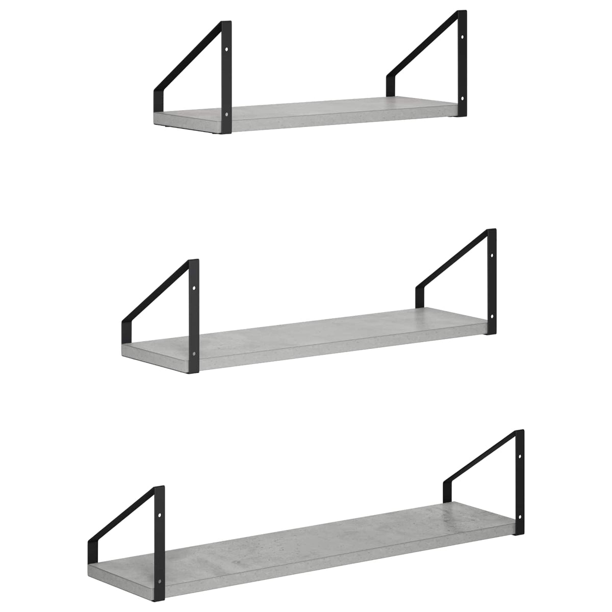 Sieninės lentynos 3 vnt. Betono pilka 60 x 16 x 15,5 cm