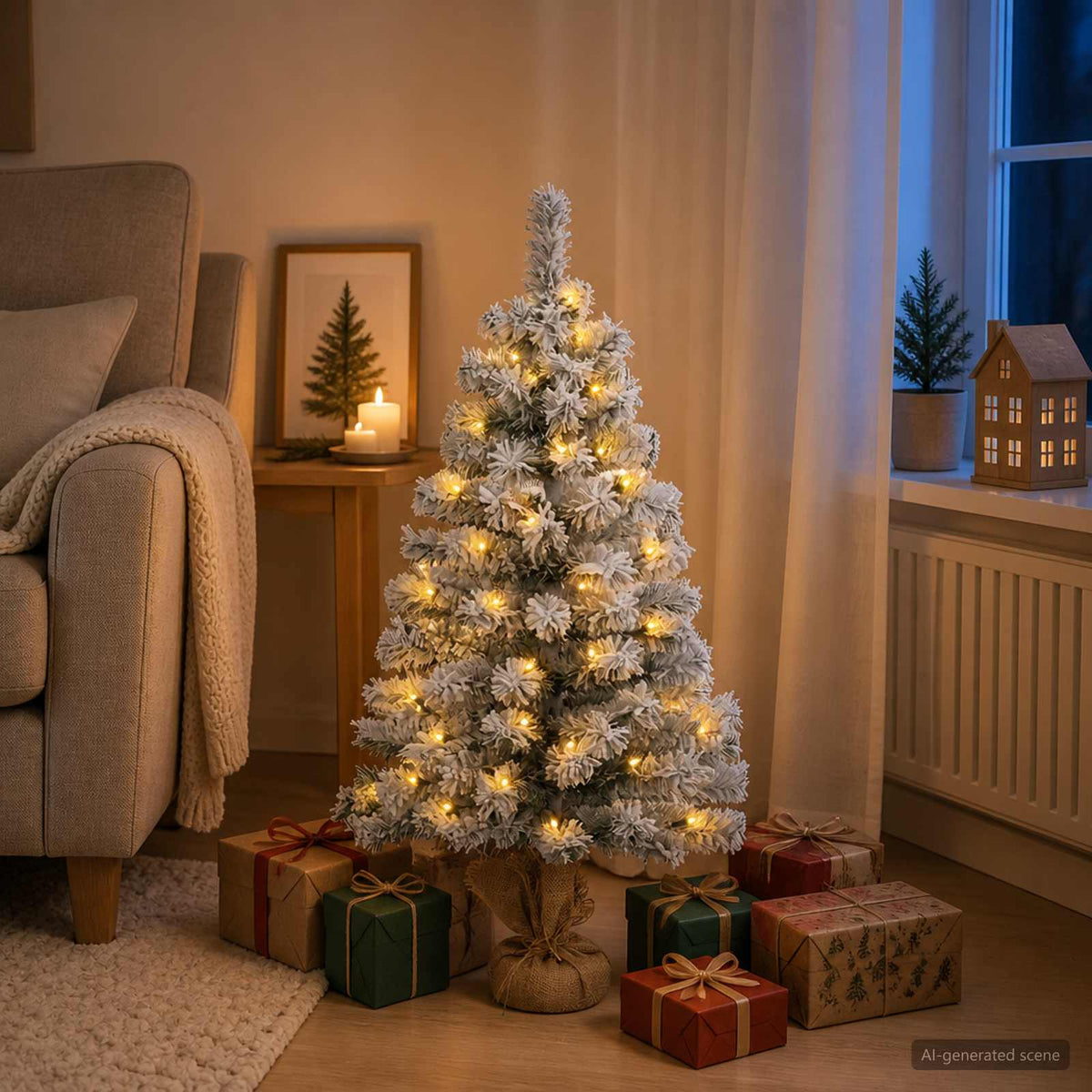 Mini Kalėdų eglutė, apsnigta 90 cm 50 LED Šilta balta PVC