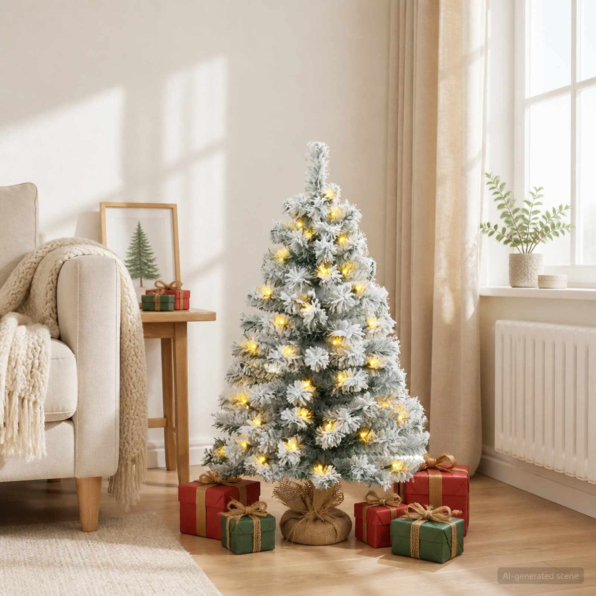Mini Kalėdų eglutė, apsnigta 90 cm 50 LED Šilta balta PVC