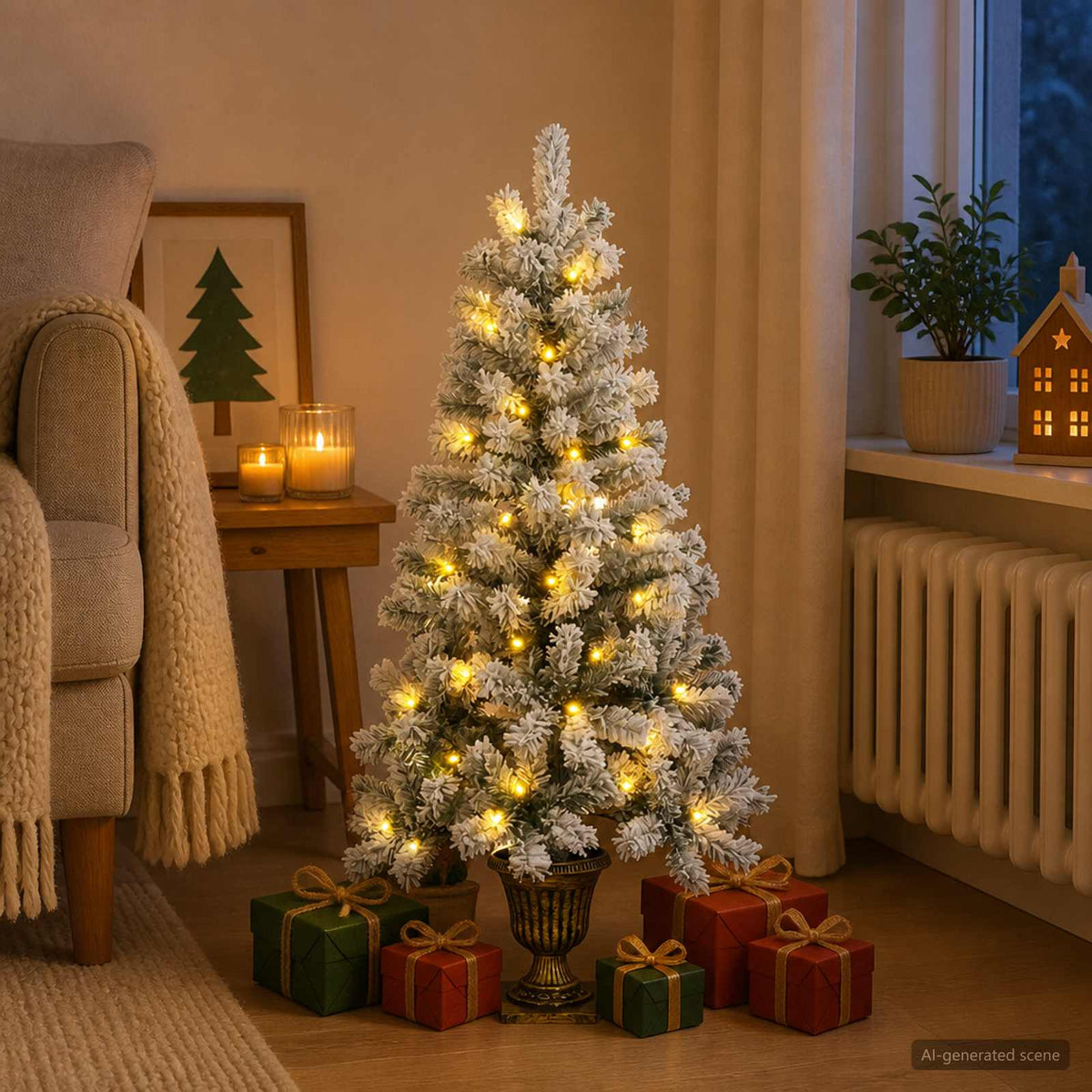 Mini apsnigta Kalėdų eglutė 120 cm 100 LED Šilta balta PVC