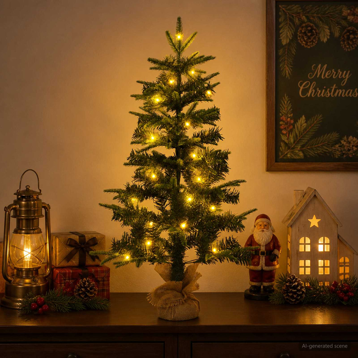 Mini Kalėdų medis 60 cm 25 LED Šilta balta PVC ir PE Žalia