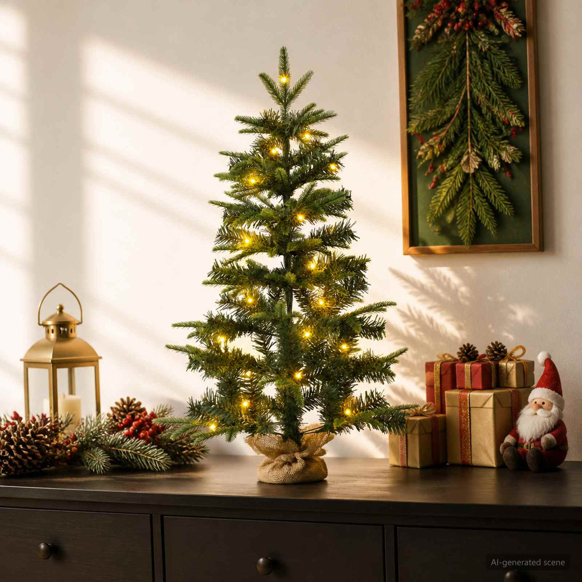 Mini Kalėdų medis 60 cm 25 LED Šilta balta PVC ir PE Žalia