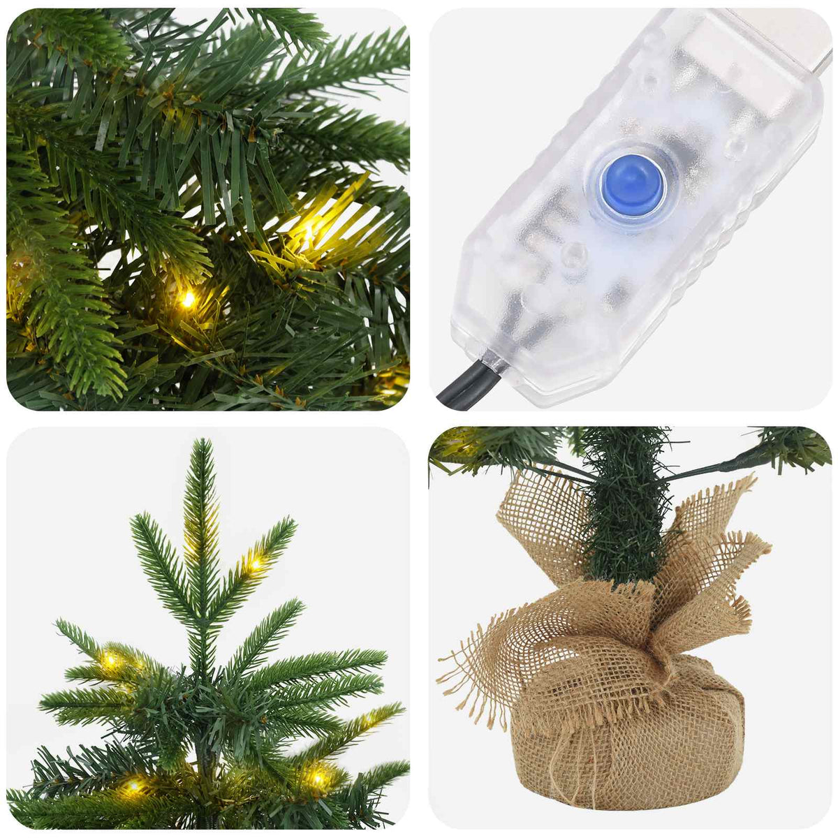 Mini Kalėdų medis 60 cm 25 LED Šilta balta PVC ir PE Žalia