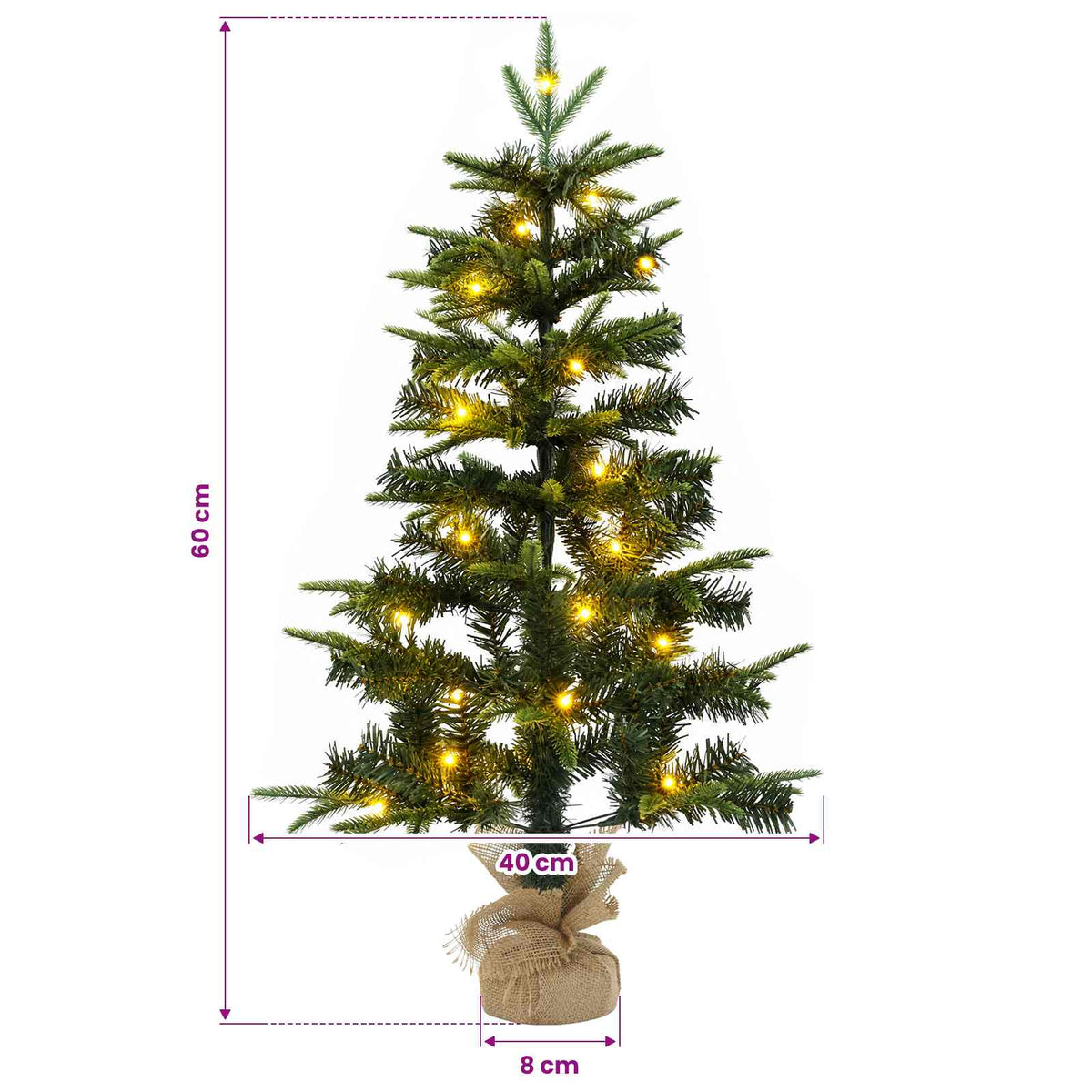 Mini Kalėdų medis 60 cm 25 LED Šilta balta PVC ir PE Žalia