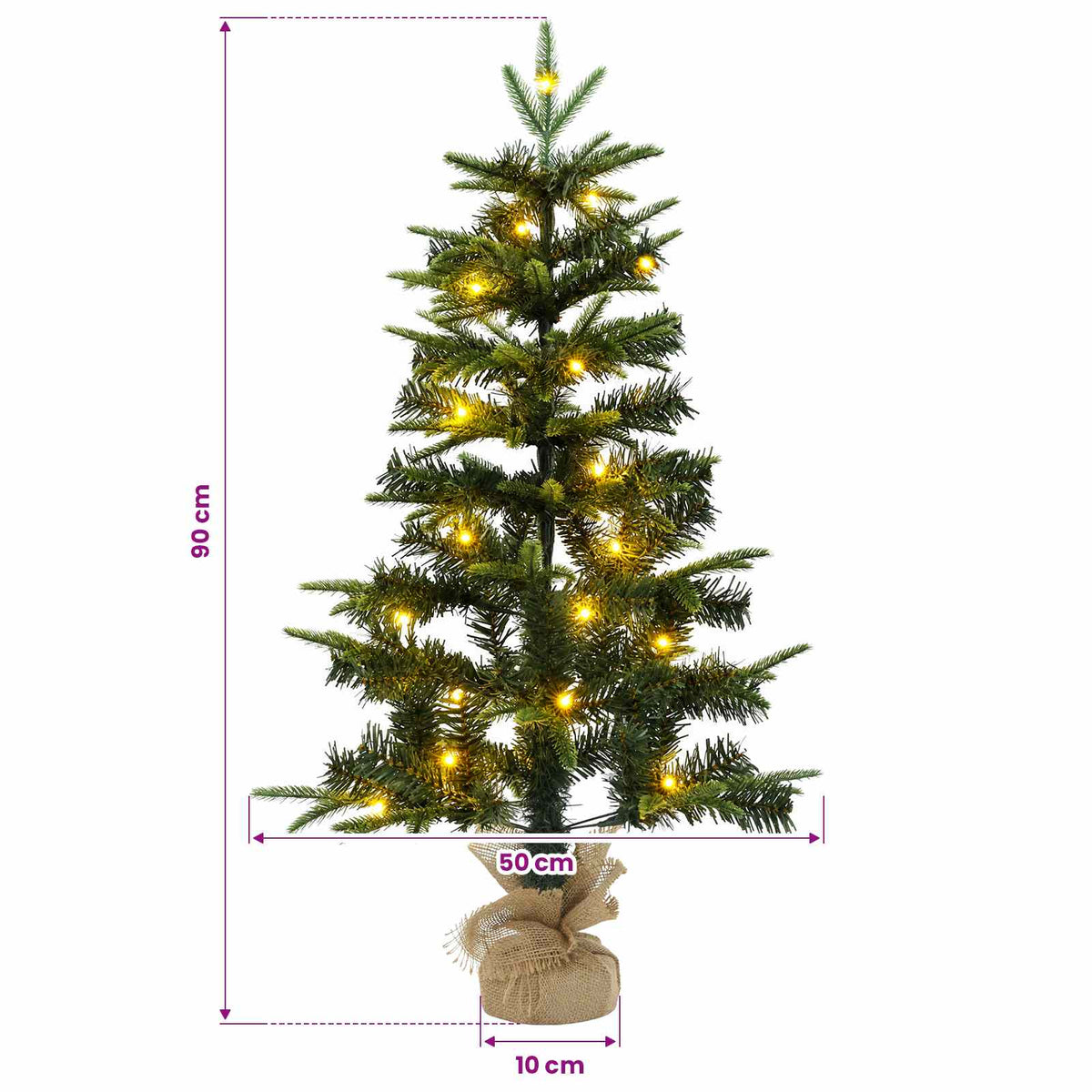 Mini Kalėdų medis 90 cm 50 LED Šilta balta PVC ir PE Žalia